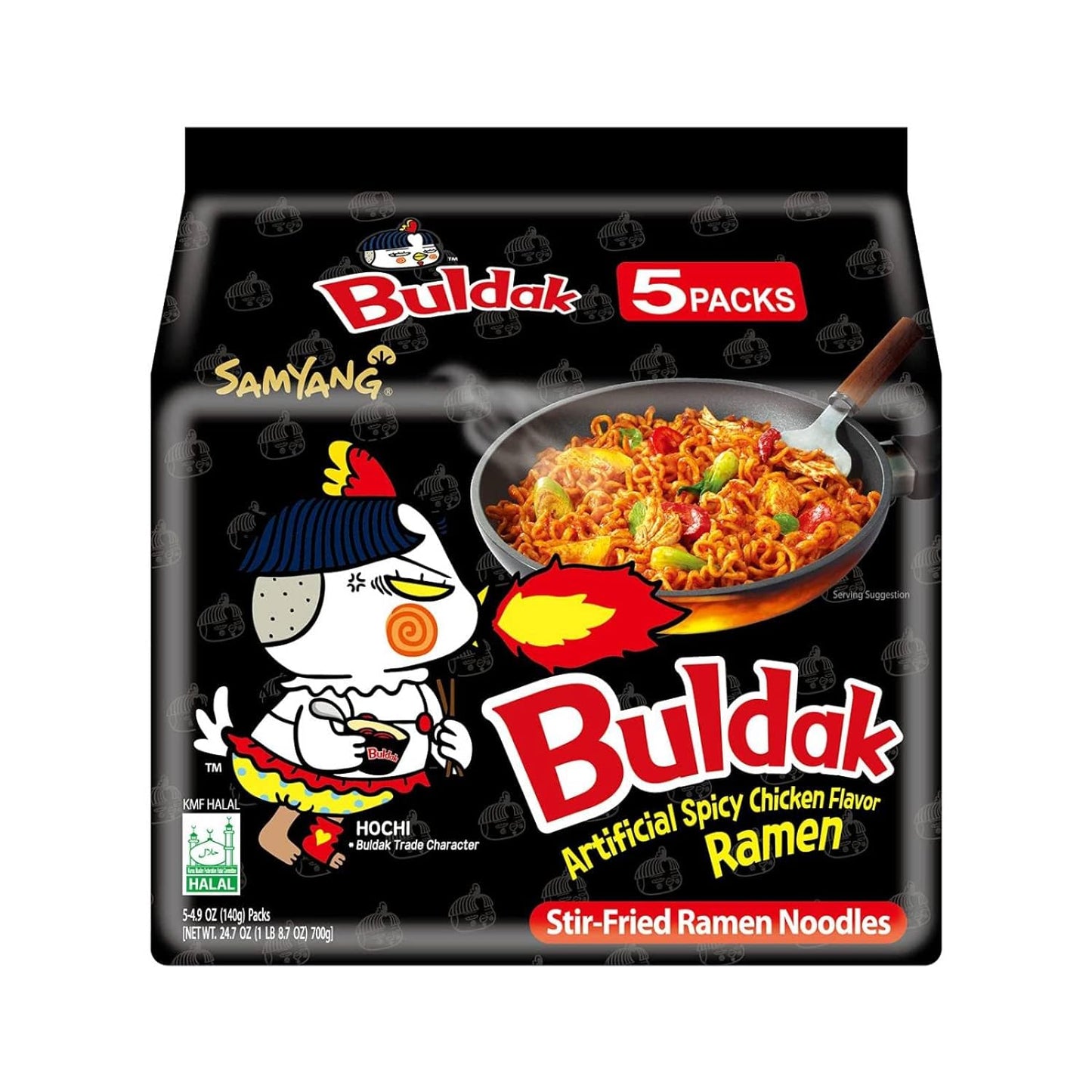 Buldak Spicy Ramen, Hot Chicken Ramen, Korean Stir-Fried Instant Noodle, Original, 1 Bag with 5 Pack