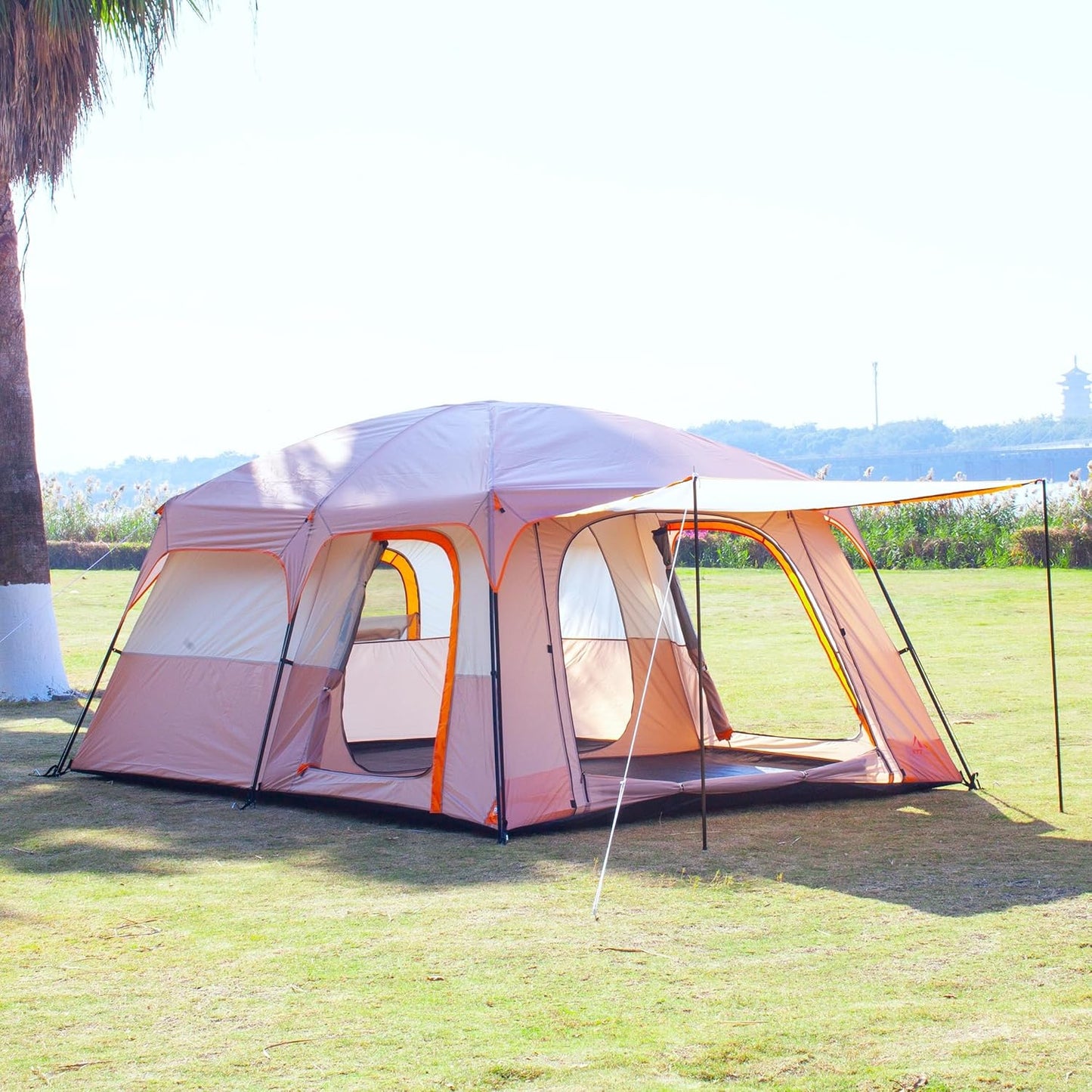 Extra Large Tent 10-12-14 Person(A),Family Cabin Tents,2 Rooms,3 Doors and 3 Windows with Mesh,Straight Wall,Waterproof,Double Layer,Big Tent for Outdoor,Picnic,Camping,Family Gathering