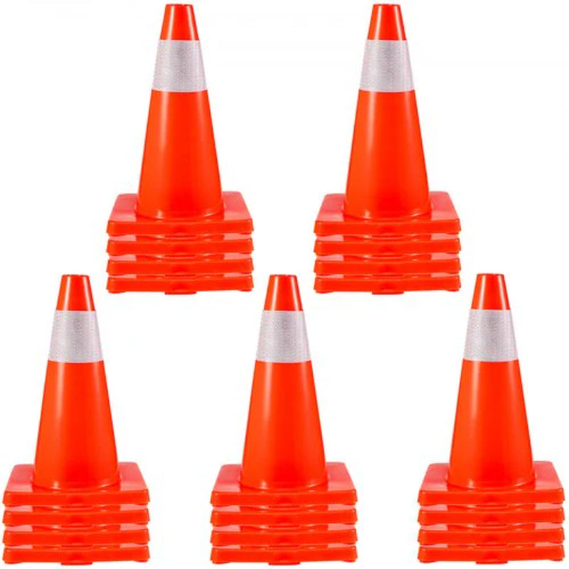 VEVOR 20Pack 18 Traffic Cones, Safety Road Parking Cones PVC Base, Orange Traffic Cone with Reflective Collars, Hazard Construction Cones for Home Traffic Parking