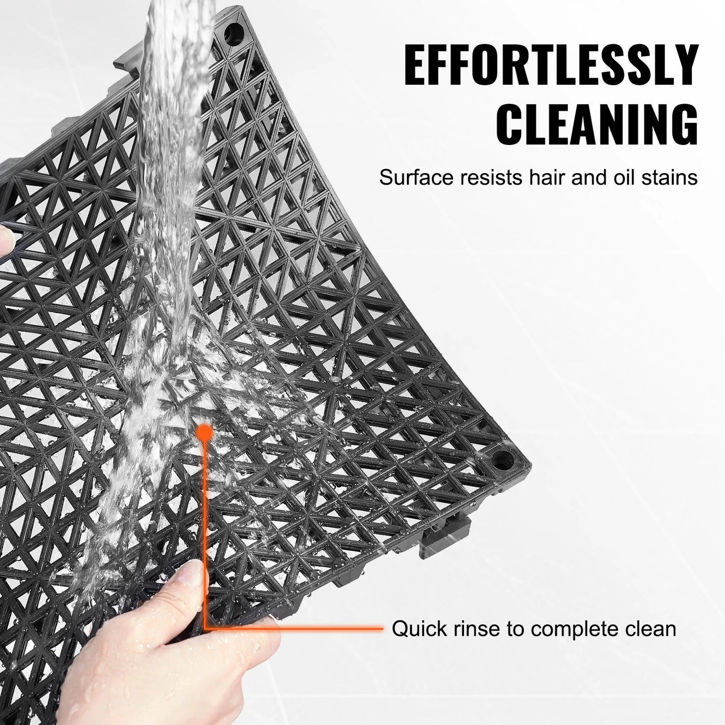 VEVOR Interlocking Tile 50PCS Black, Drainage Tiles 12 X 12 Splicing, Soft PVC Interlocking Drainage Floor Tiles, Non-Slip Drainage Holes for Restroom, Bathroom, Kitchen, Pool, Wet Areas