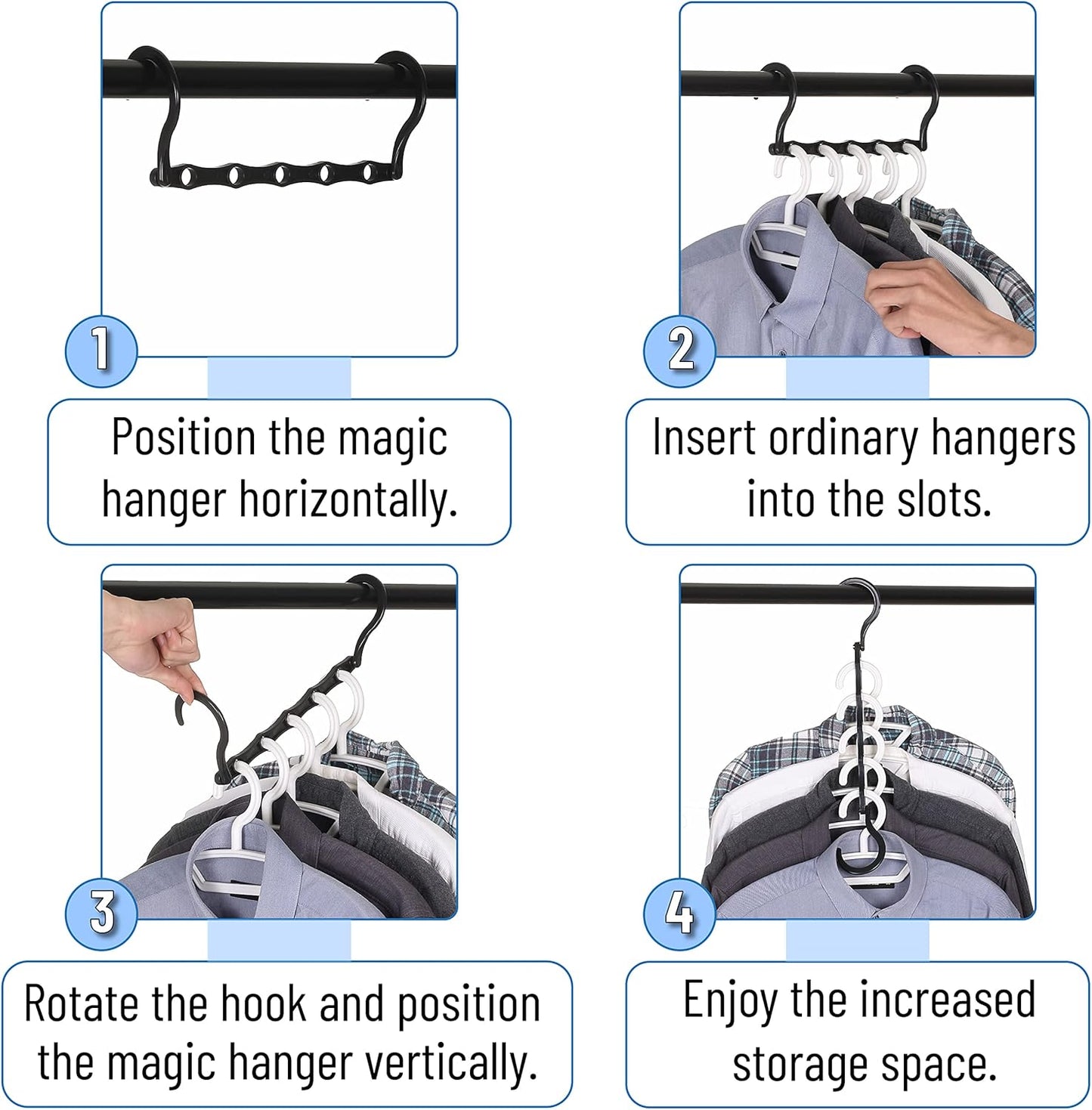 - Space Saving Hangers, Black, 8 Pack, Clothes Organizers, Shirt Hangers, Magic Closet Space Savers