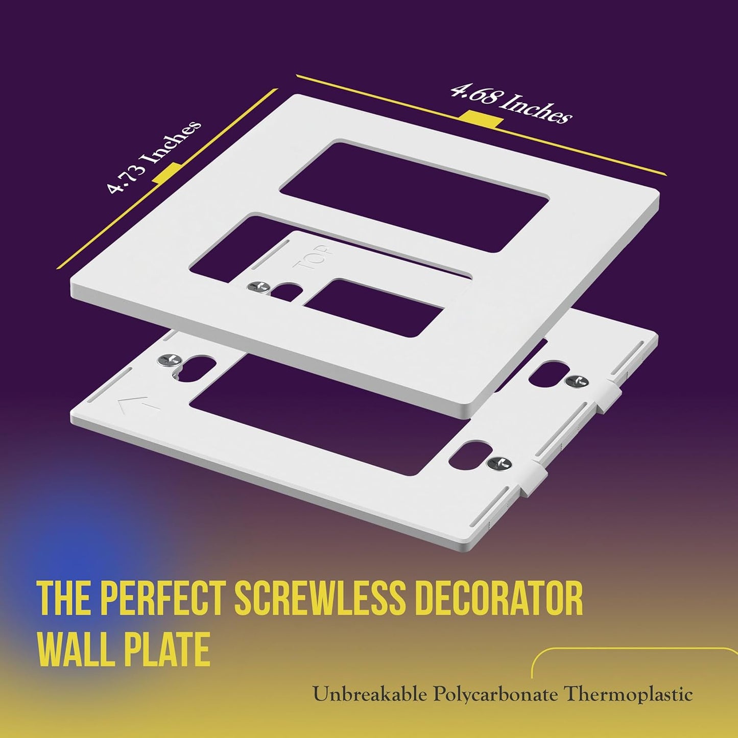 Screwless Decorator Wall Plates Child Safe Outlet Covers, Size 2-Gang 4.68" H X 4.73” L, Unbreakable Polycarbonate Thermoplastic, SI8832-W-10PCS, Glossy, White (10 Pack)