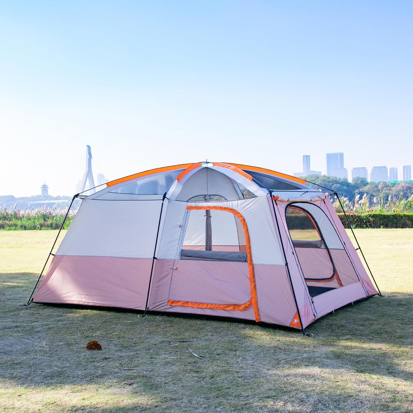 Extra Large Tent 10-12-14 Person(A),Family Cabin Tents,2 Rooms,3 Doors and 3 Windows with Mesh,Straight Wall,Waterproof,Double Layer,Big Tent for Outdoor,Picnic,Camping,Family Gathering