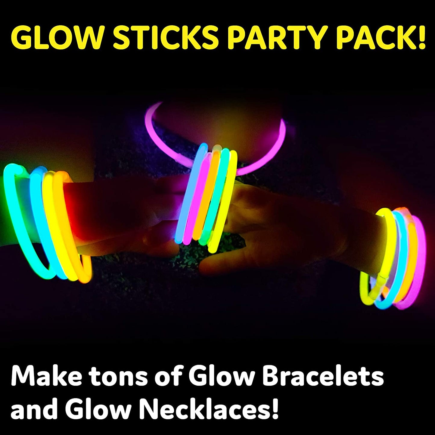 Glow Sticks Party Supplies 100Pk - 8 Inch Glow in the Dark Light up Sticks Party Favors, Glow Decorations, Neon Party Glow Necklaces and Glow Bracelets with Connectors