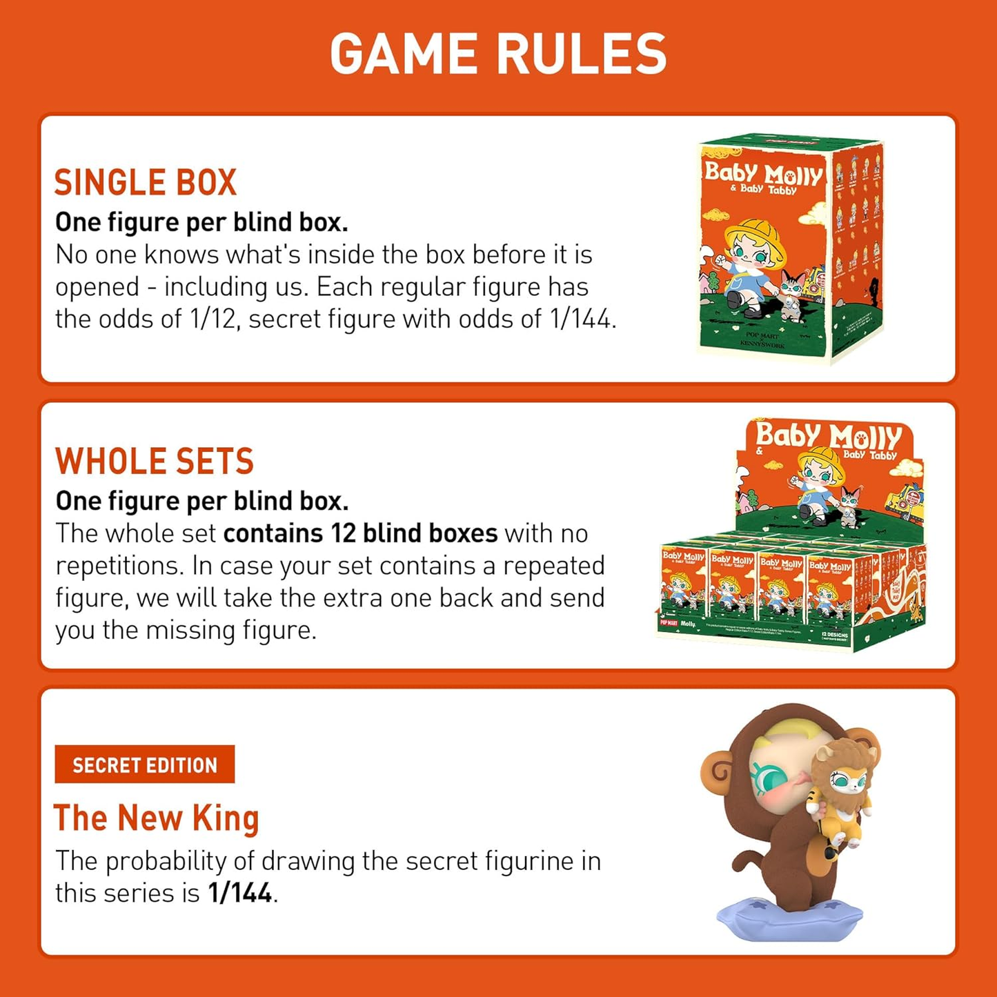Baby Molly & Baby Tabby Series Figures Blind Box Figures, Random Design Action Figures Collectible Toys Home Decorations, Holiday Birthday Gifts for Girls and Boys, Single Box