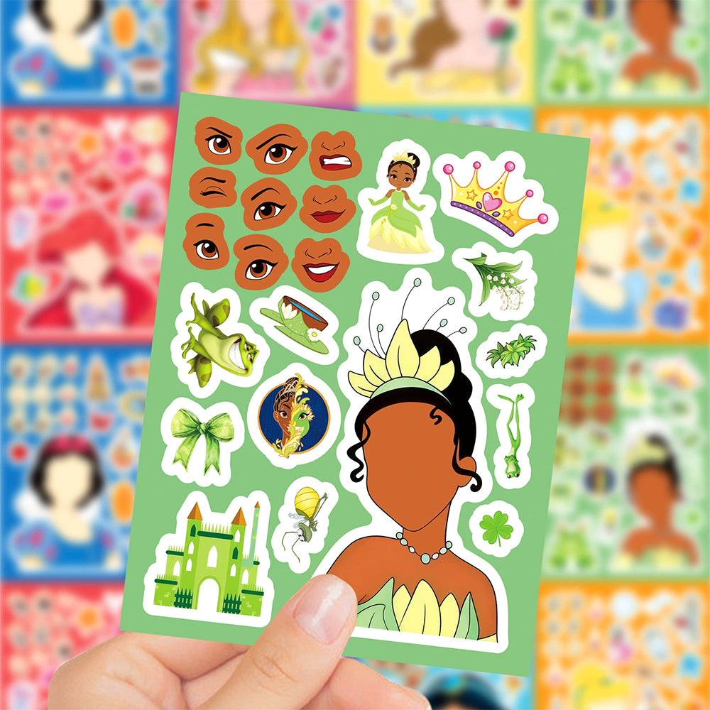 16 Sheets Cute Princess Puzzle Stickers – Kawaii DIY Make a Face Jigsaw Sticker Set
