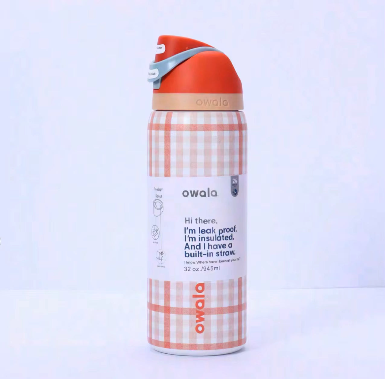 OWALAs FreeSip Limited Edition Water Bottle Red checkered 24Oz