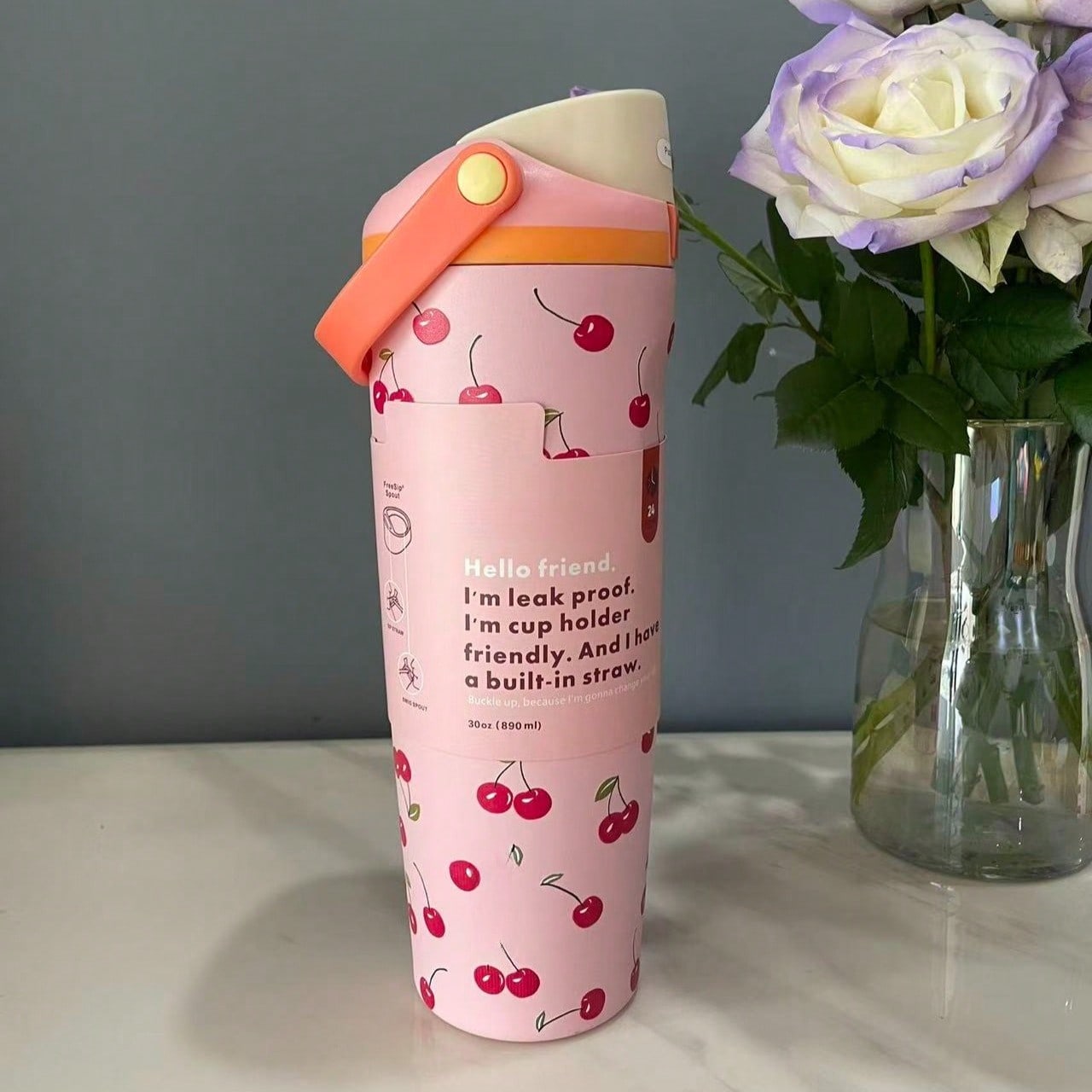 🥤 30oz Boneyard Vacuum Insulated Tumbler – Stainless Steel Hot & Cold Travel Mug (Pink Cherry)