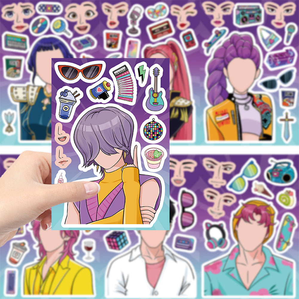 🎭 K-Pop Demon Slayer Changeable Stickers – DIY Face-Swap Vinyl Sticker Sets (16 pcs)