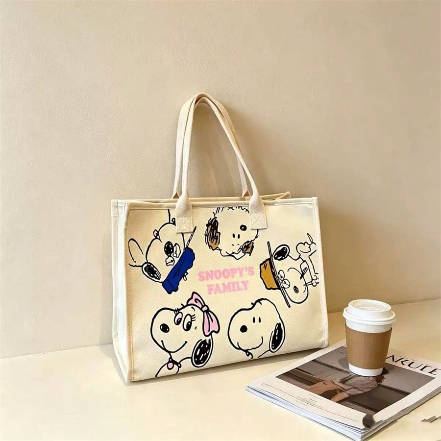Snoopy Casual Large Capacity Canvas Shoulder Tote Bag, Suitable For Students And Commuting