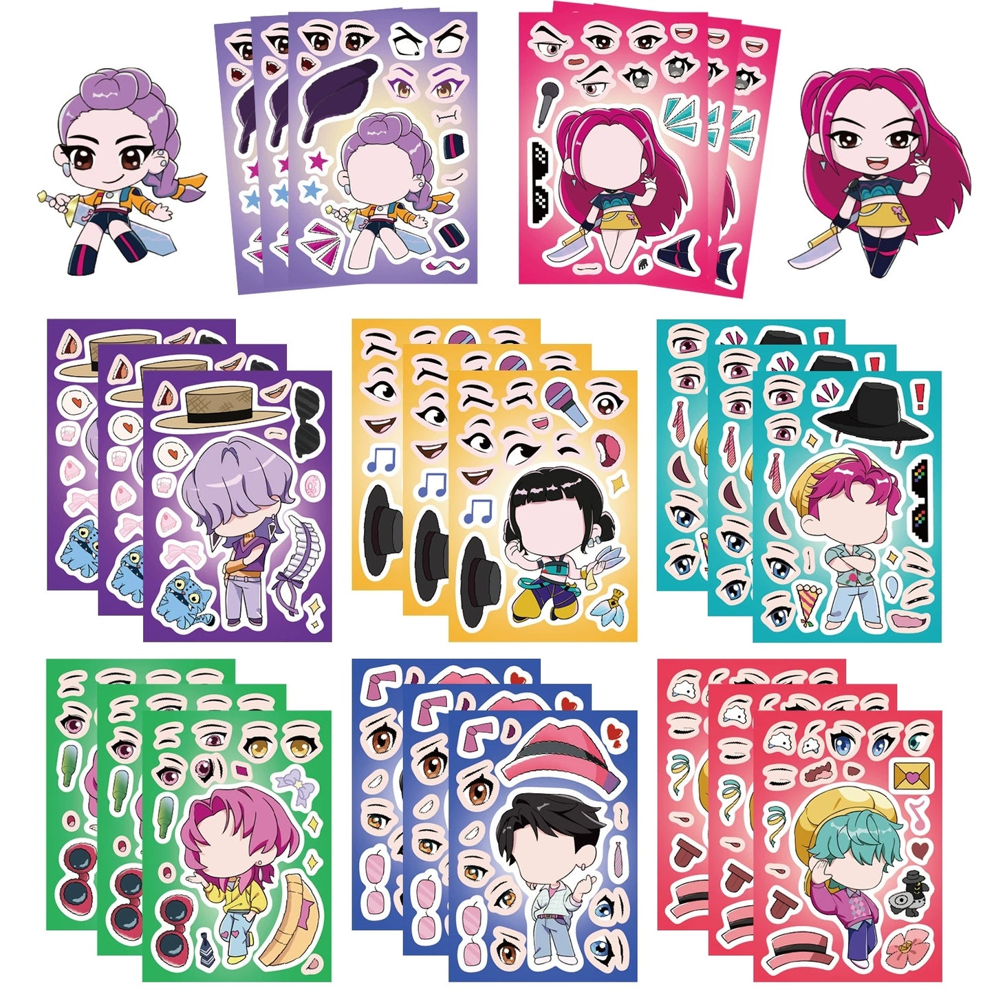 🎭 16PCS Make-a-Face Puzzle Stickers – Waterproof DIY K-POP Craft Sticker Set
