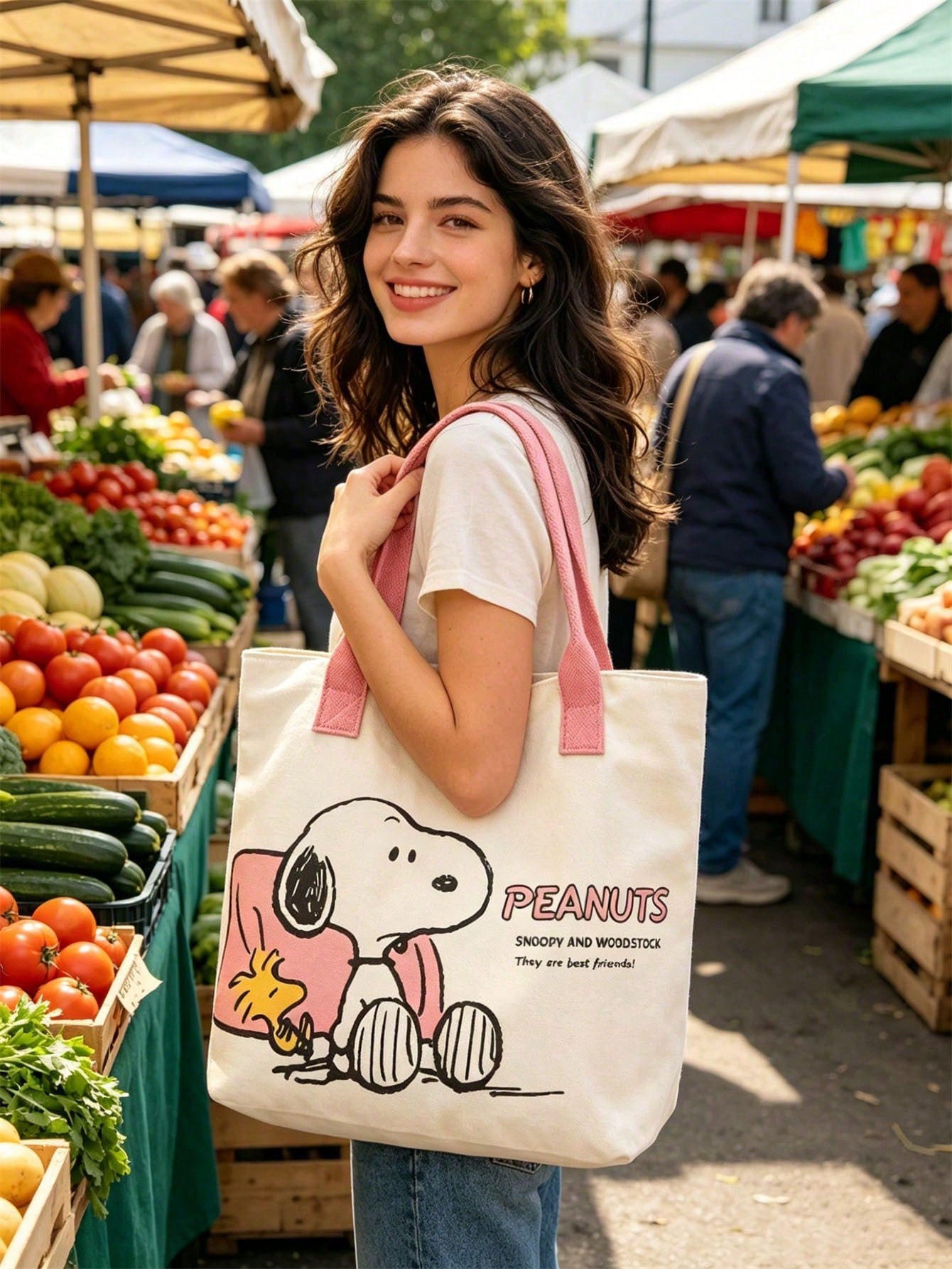 Snoopy Yellow Canvas Tote Bag – Large Capacity Shoulder Bag for Travel, Shopping & Everyday Use