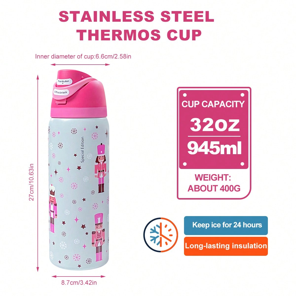 Owala Freesip 32Oz – Urban Outfitters Edition, Flower Crown, Tea Time Pink Hydration Bottle, Pillow Fight Cherry, Candy Coated