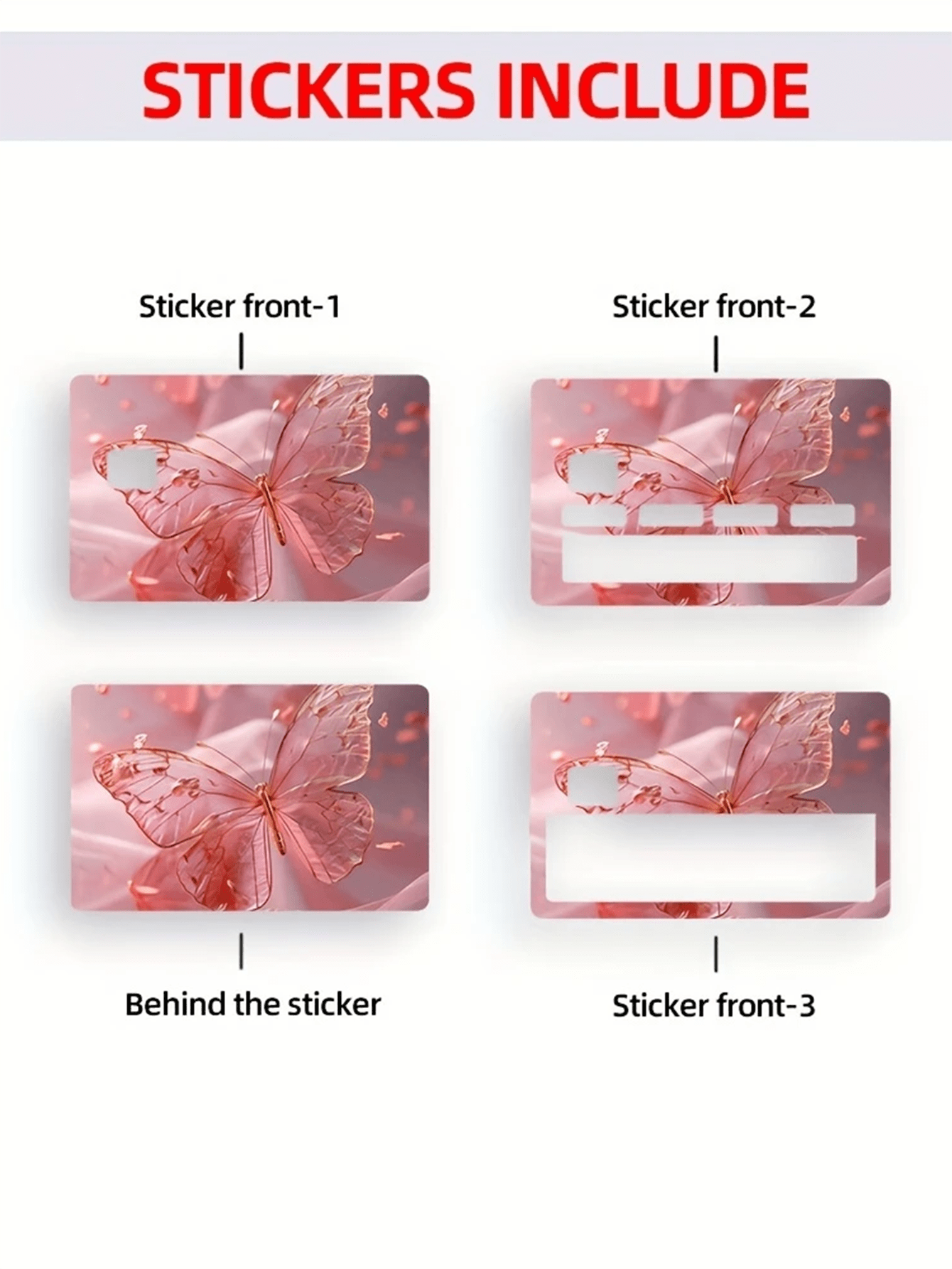 4Pcs Butterfly Credit/Debit Card Stickers – Colorful PVC Cartoon Card Skins, Fashionable & Durable
