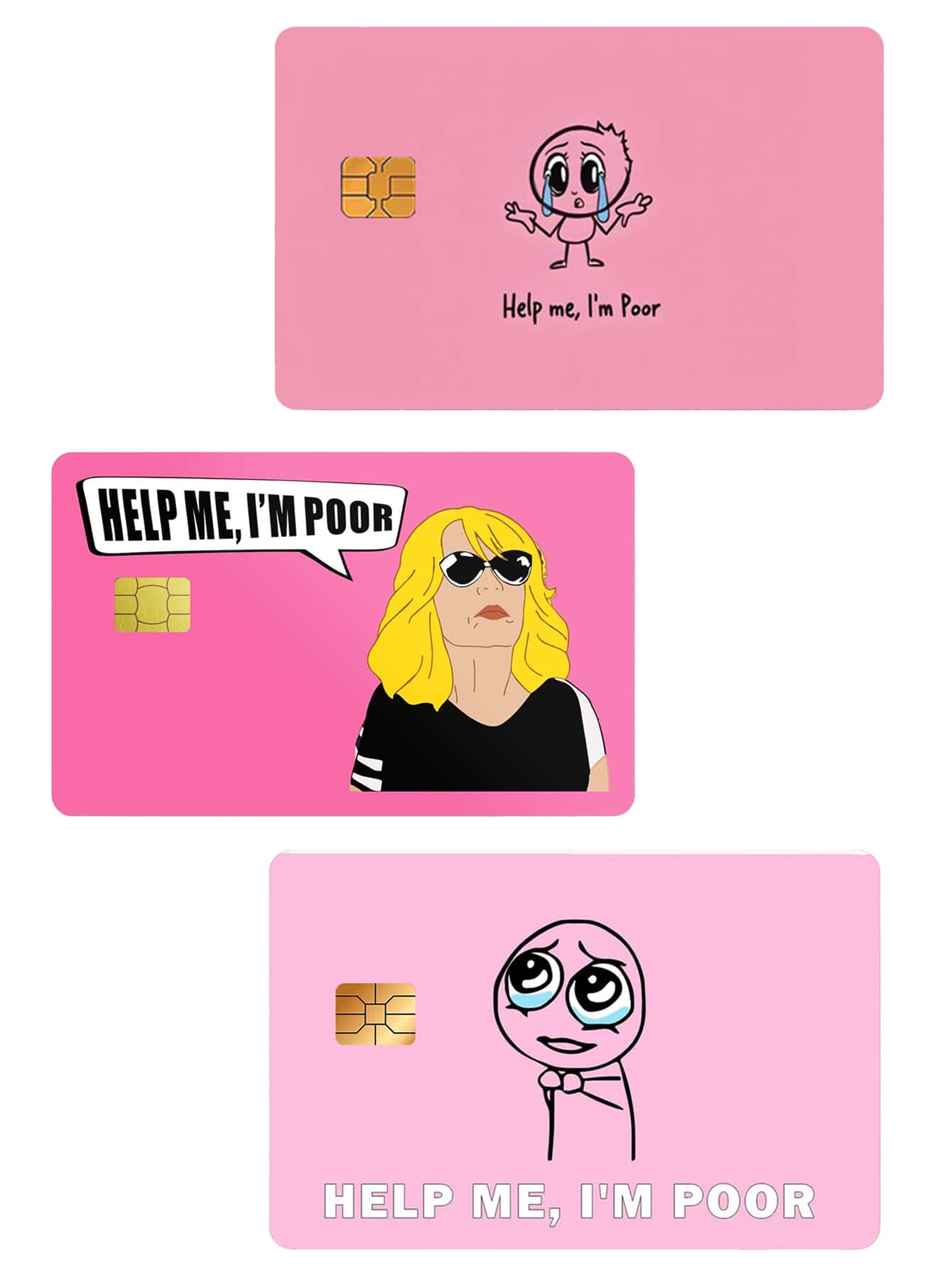 Funny Pink Credit Card Stickers – 1Pc/3Pcs Set, Durable Decorative Card Skins for Bank, Debit & Transportation Cards