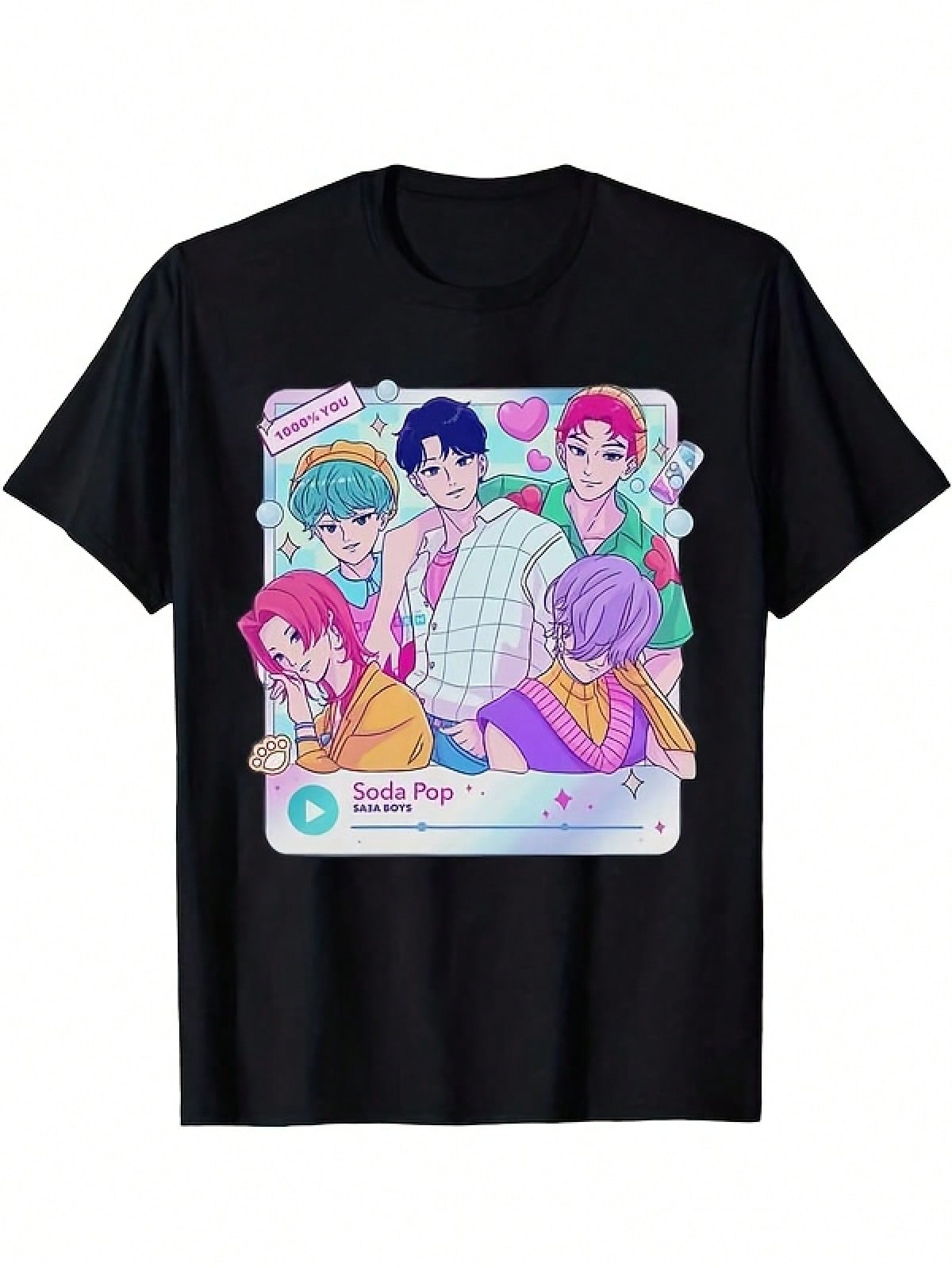 Back-to-School Y2K Boy-Band Tee — Kids’ 100% Cotton Graphic T-Shirt (Jinu • Abby • Myster) — Black Round-Neck Unisex Short Sleeve
