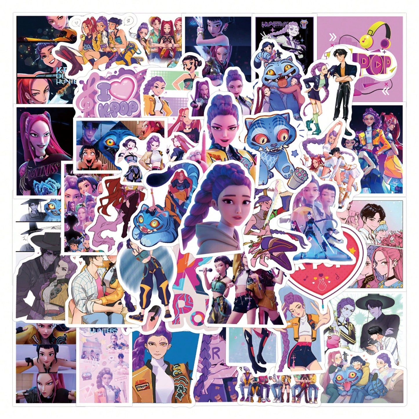 55-Pack K-Pop Demon Hunters Graffiti Stickers — Cute Cartoon Aesthetic Vinyl Decals (Waterproof) for Laptops, Phones, Water Bottles, Skateboards & Gifts