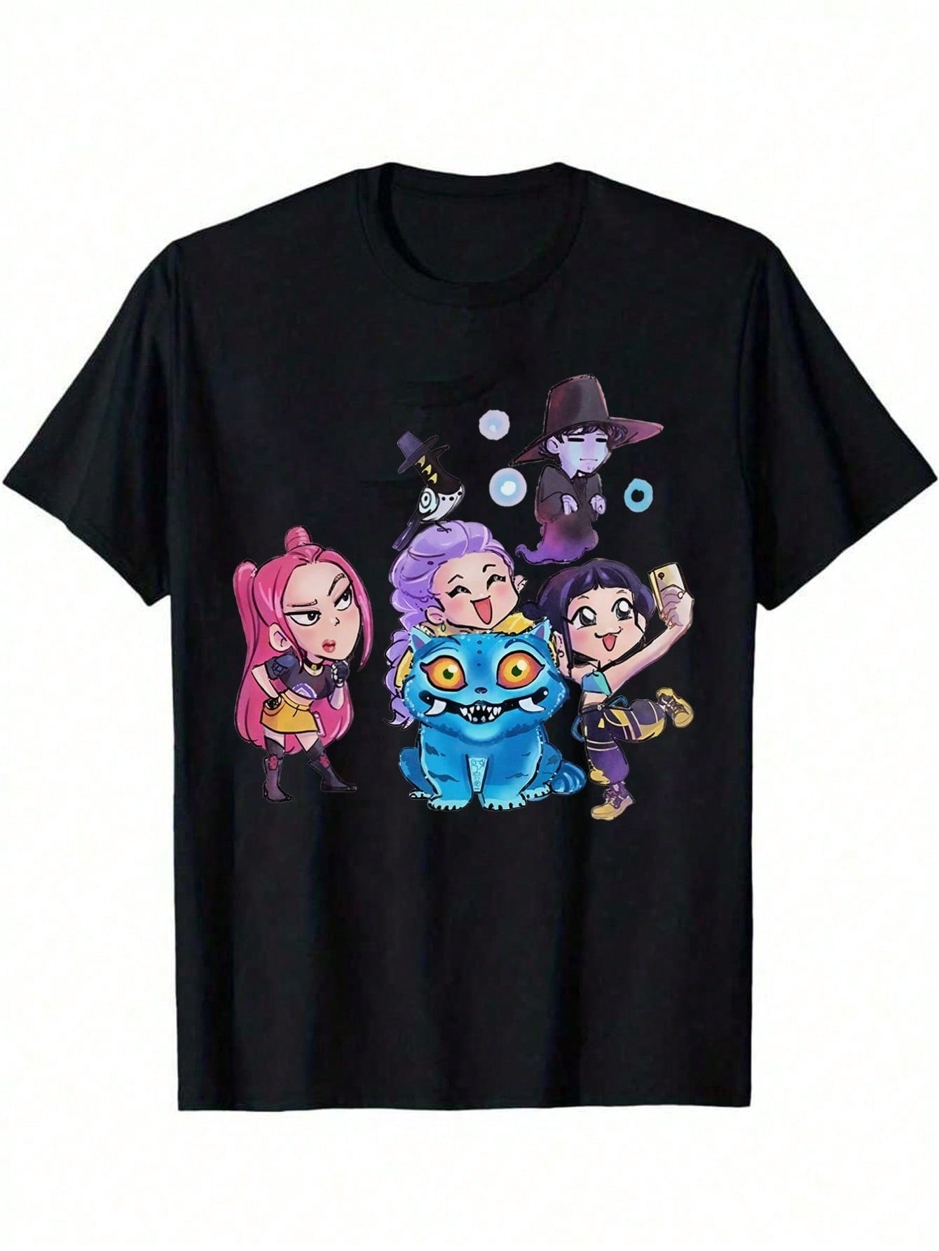 Huntrix Girls &Amp; Kids - Cute Kawaii Kp-Op Demon Hunters Graphic Tee With Rumi, Zoey, Mira - Vintage Huntrix Crewneck T-Shirt For Girls
