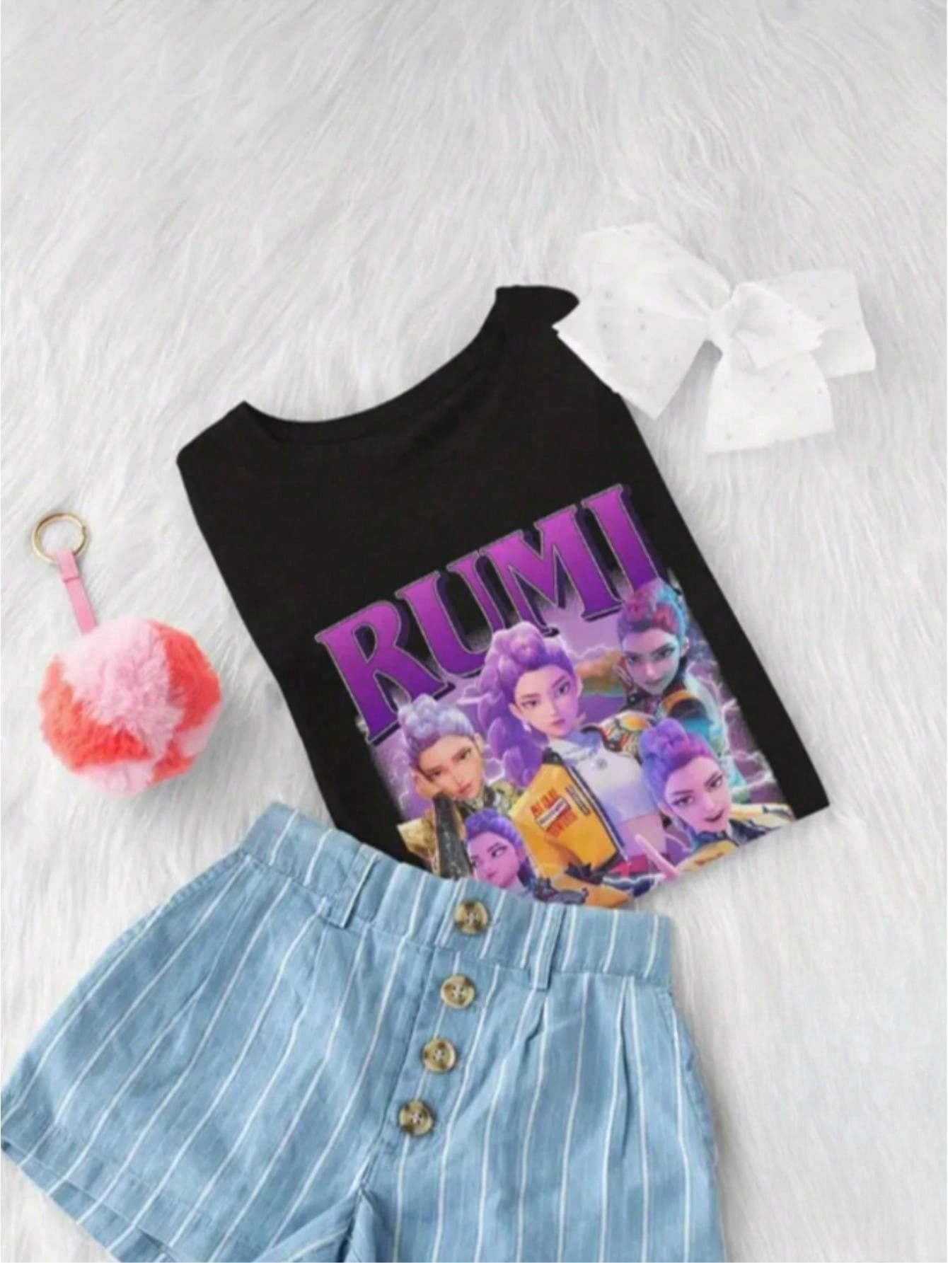 haochu Rumi Graphic Tee — Soft Stretch Knit Short-Sleeve Crewneck with Vibrant Character Design | Comfortable Casual Fit