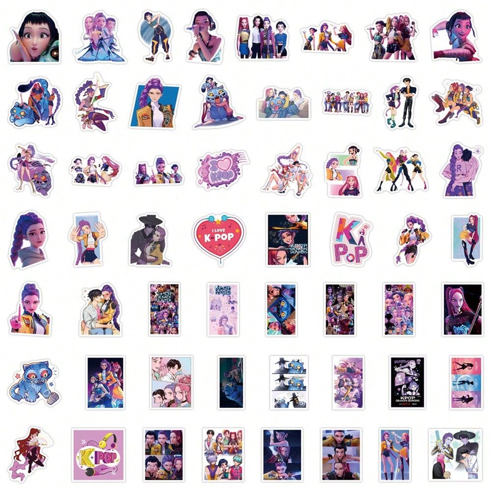 55-Pack K-Pop Demon Hunters Graffiti Stickers — Cute Cartoon Aesthetic Vinyl Decals (Waterproof) for Laptops, Phones, Water Bottles, Skateboards & Gifts