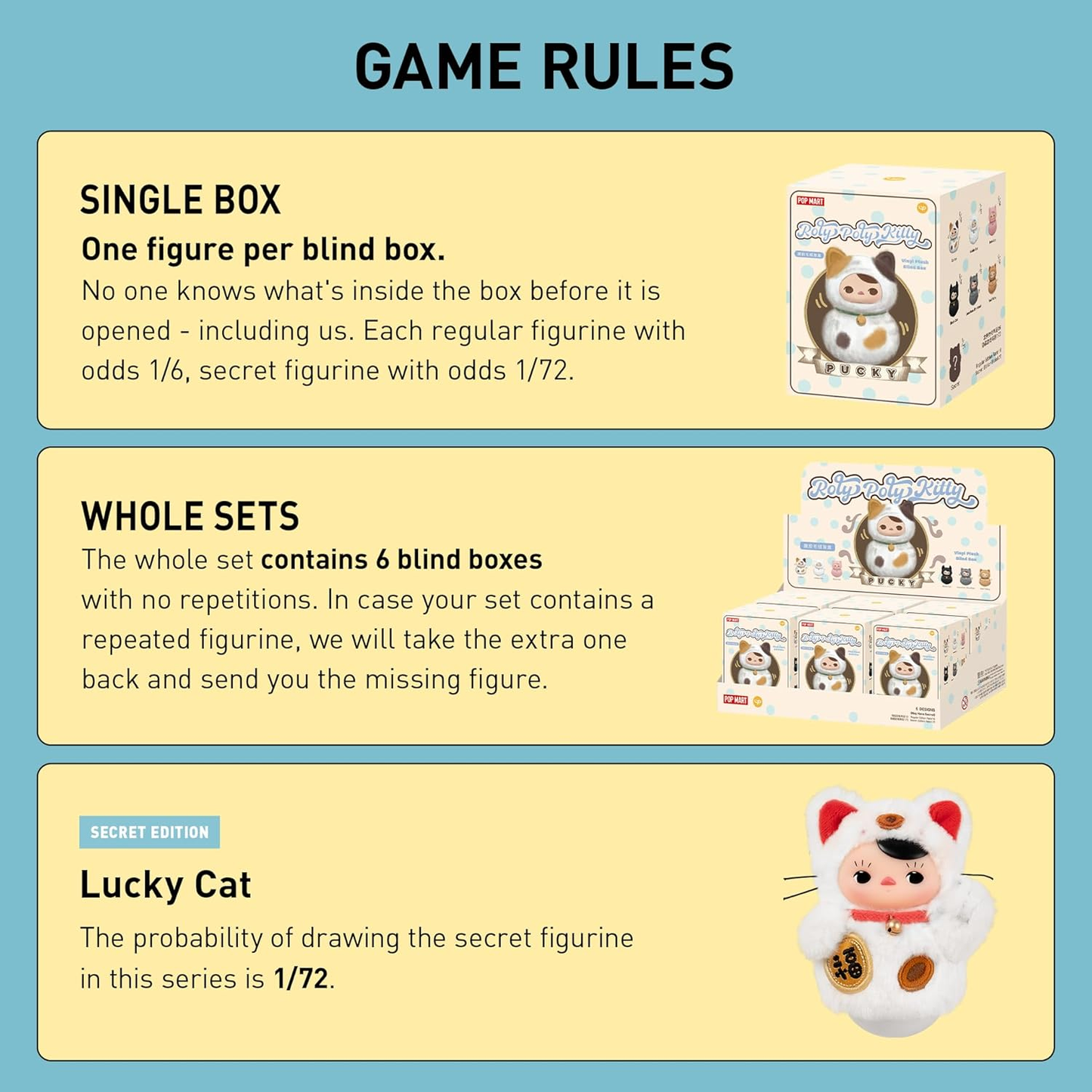 PUCKY Roly-Poly Kitty Series-Vinyl Plush Blind Box, PUCKY Blind Box Figures, Random Design Action Figures Collectible Toys Home Decorations, Holiday Birthday Gifts,Single Box