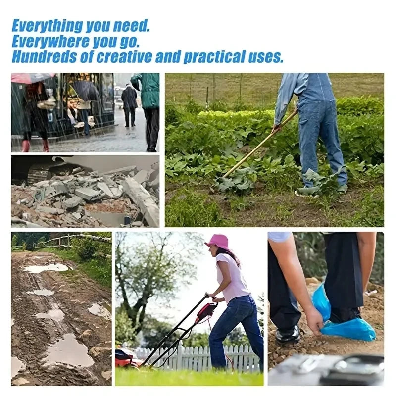 100PCS Disposable Waterproof Shoe Cover Plastic Non-Slip Foot Cover Indoor PE Padded Shoe Cover