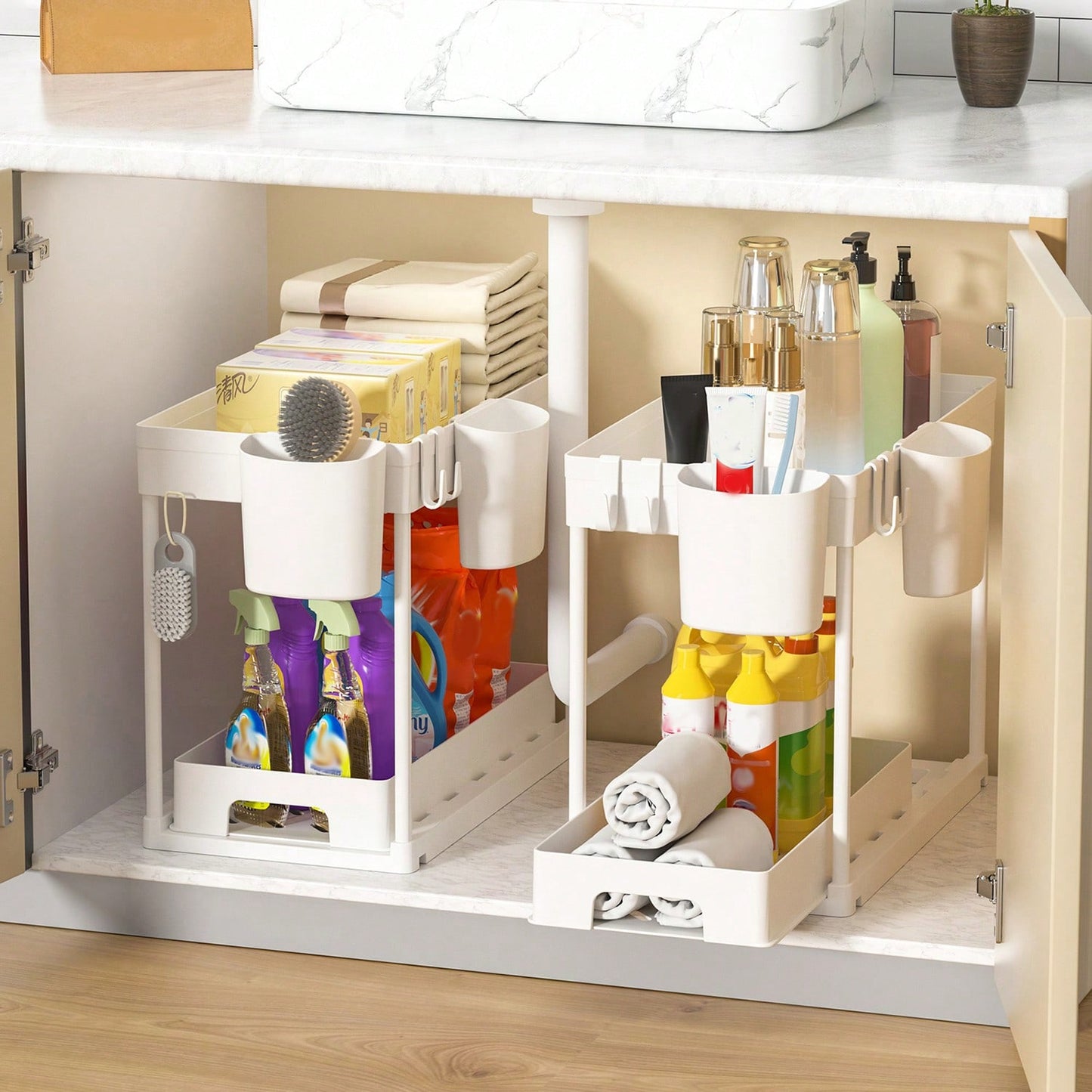 2-Tier Under-Sink Pull-Out Storage Organizer Rack – Cabinet & Under-Sink Shelf