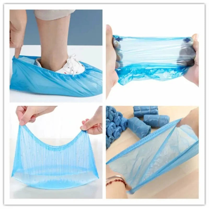 100PCS Disposable Waterproof Shoe Cover Plastic Non-Slip Foot Cover Indoor PE Padded Shoe Cover