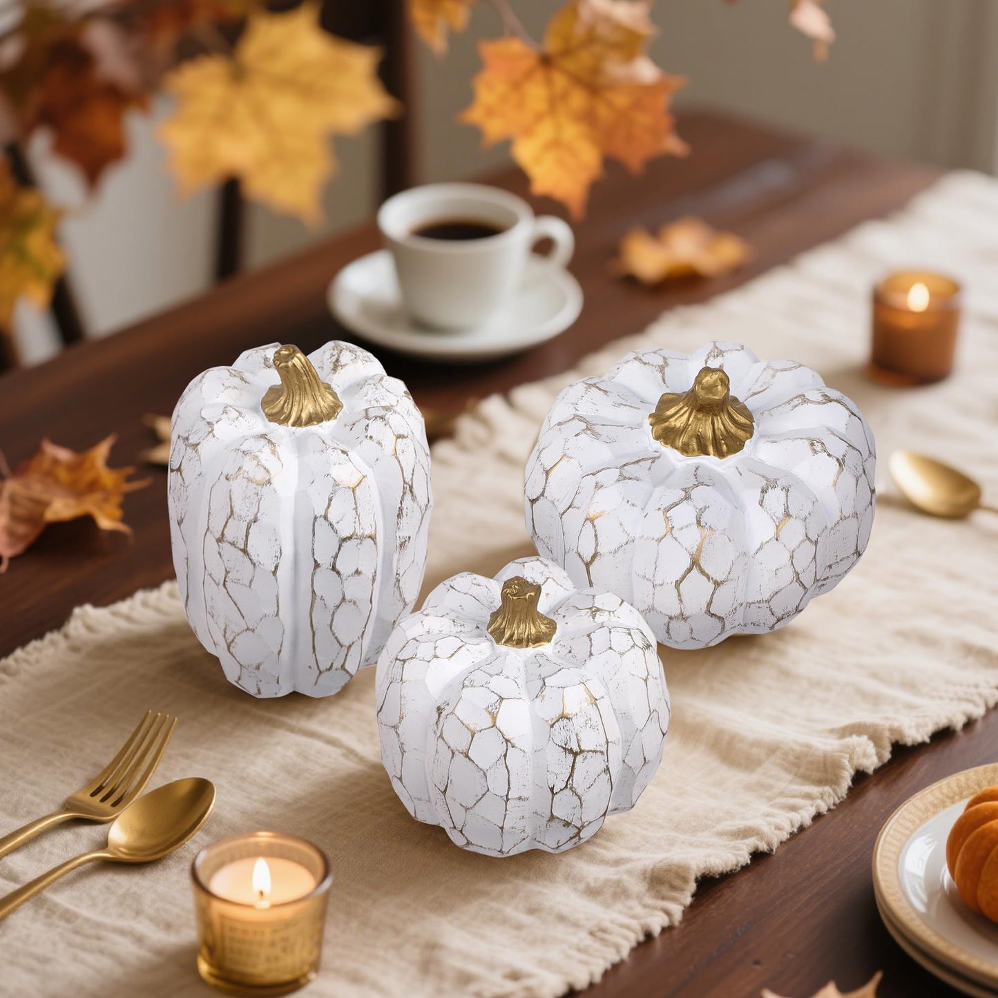 Fall Decorations for Home-6Pcs Mini Pumpkins & 2Pcs Gourds, 30Pcs Autumn Leaves & 10Pcs Acorns, 2Pcs Pinecones Centerpiece Set -Thanksgiving Harvest Decor for Table, Mantel, Party Backdrop