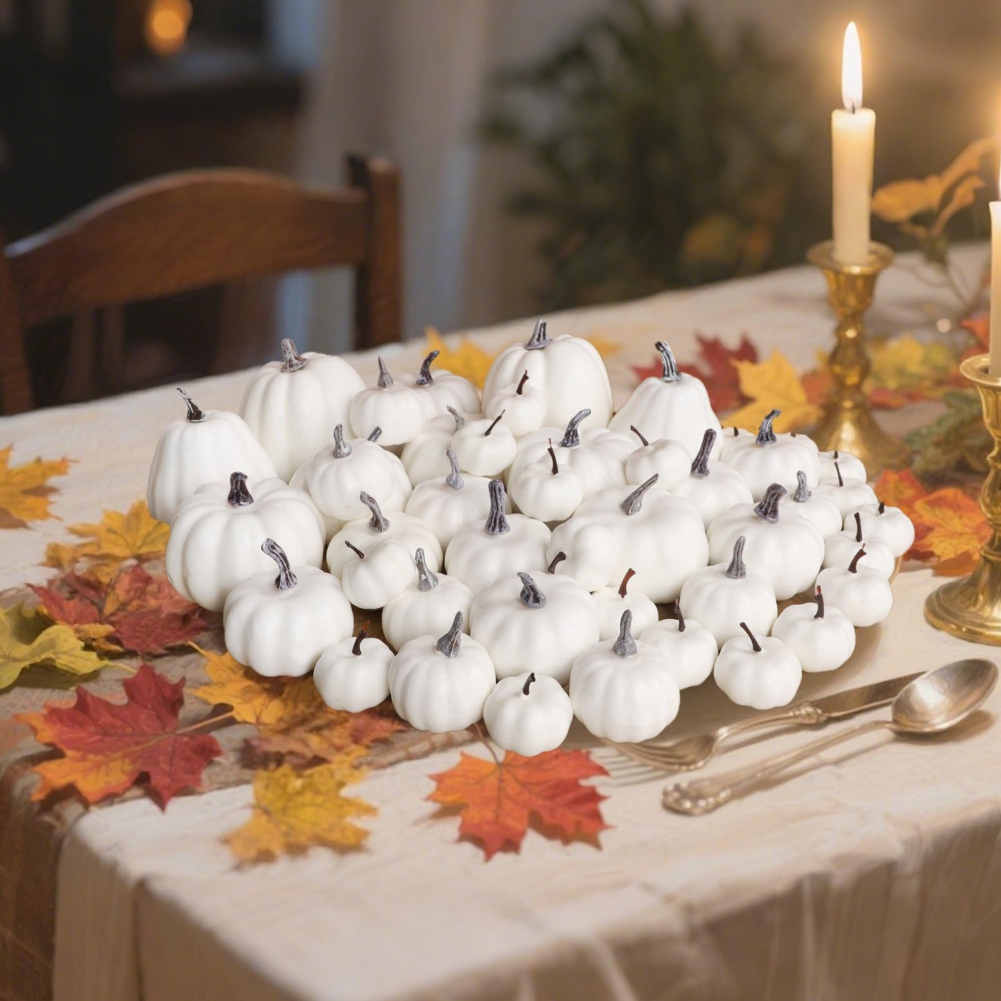 Fall Decorations for Home-6Pcs Mini Pumpkins & 2Pcs Gourds, 30Pcs Autumn Leaves & 10Pcs Acorns, 2Pcs Pinecones Centerpiece Set -Thanksgiving Harvest Decor for Table, Mantel, Party Backdrop