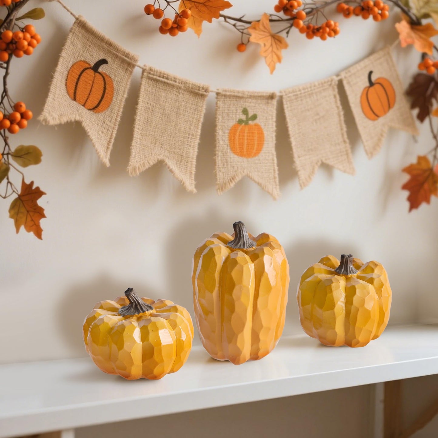 Fall Decorations for Home-6Pcs Mini Pumpkins & 2Pcs Gourds, 30Pcs Autumn Leaves & 10Pcs Acorns, 2Pcs Pinecones Centerpiece Set -Thanksgiving Harvest Decor for Table, Mantel, Party Backdrop