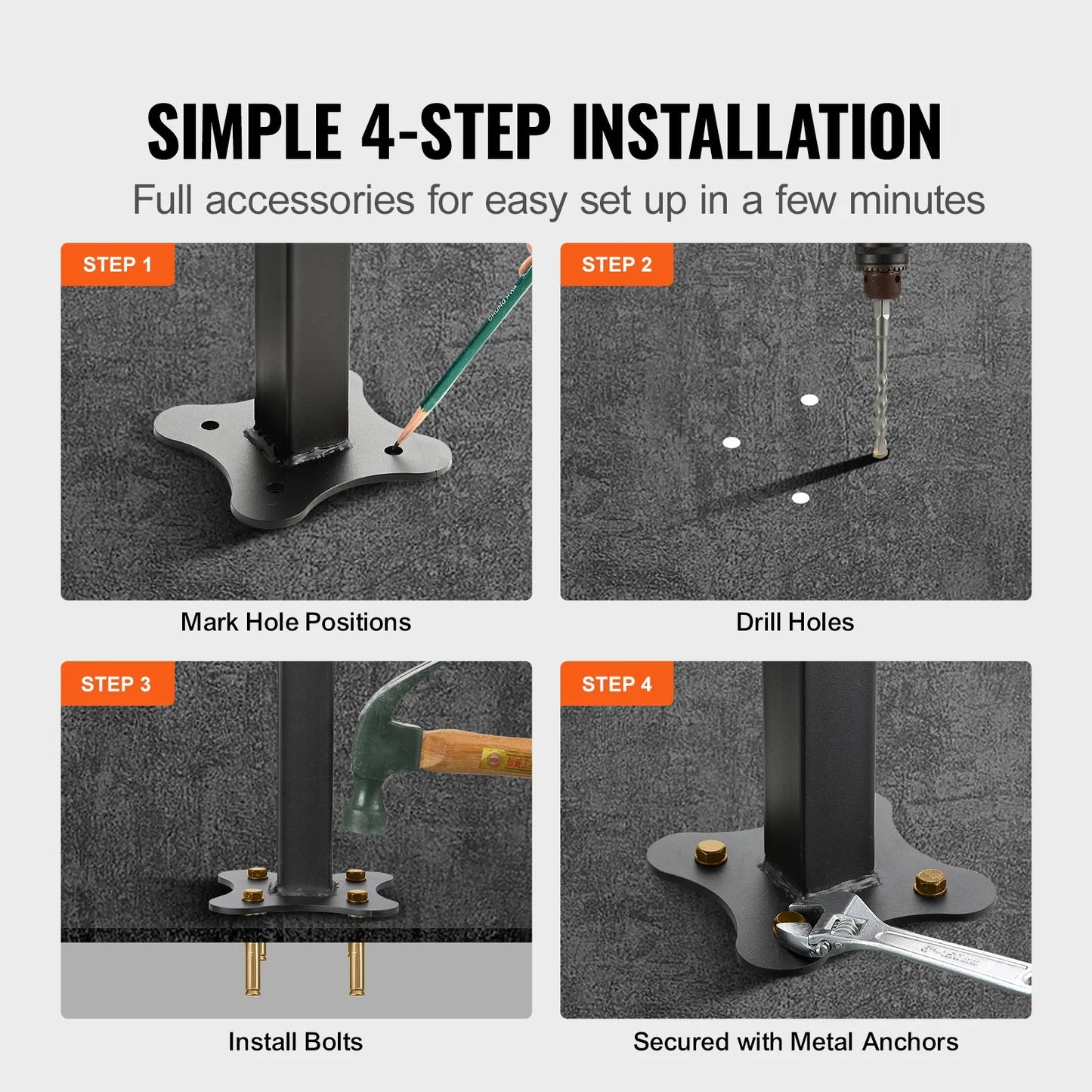 VEVOR Outdoor Stair Railing, Fits for 1-5 Steps Transitional Wrought Iron Handrail, Adjustable Exterior Stair Railing with Fence, Handrails for Concrete Steps with Installation Kit, Matte Black