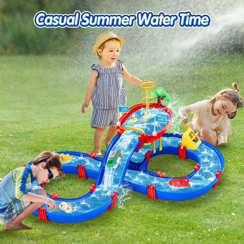 VATOS Double-Tier Outdoor Water Table with 61 PCS DIY Multifunction Swimming Pool Playset & Pump - Summer Activities for 3-8 Years