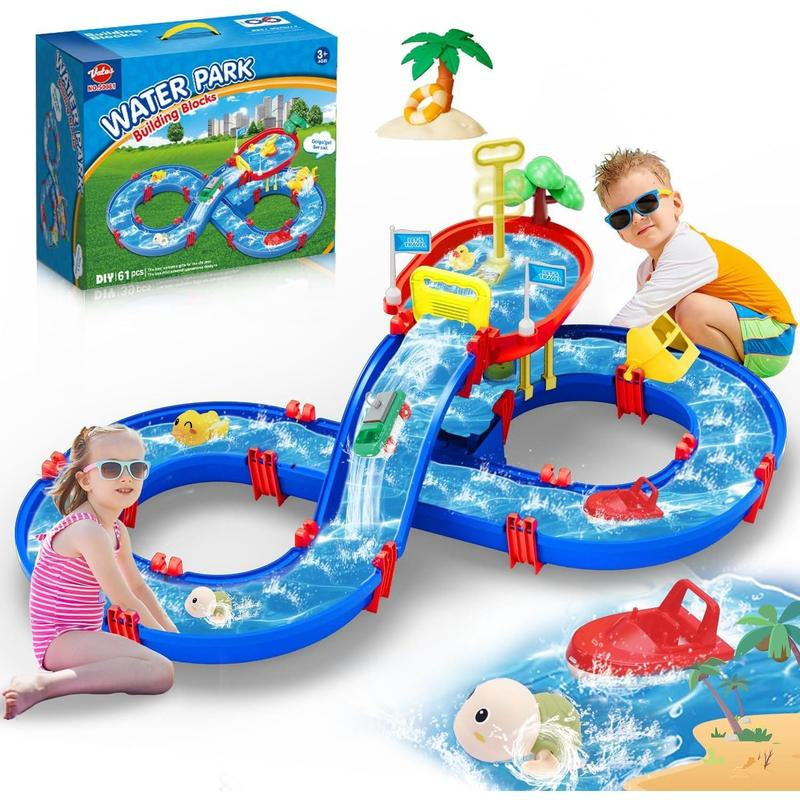 VATOS Double-Tier Outdoor Water Table with 61 PCS DIY Multifunction Swimming Pool Playset & Pump - Summer Activities for 3-8 Years