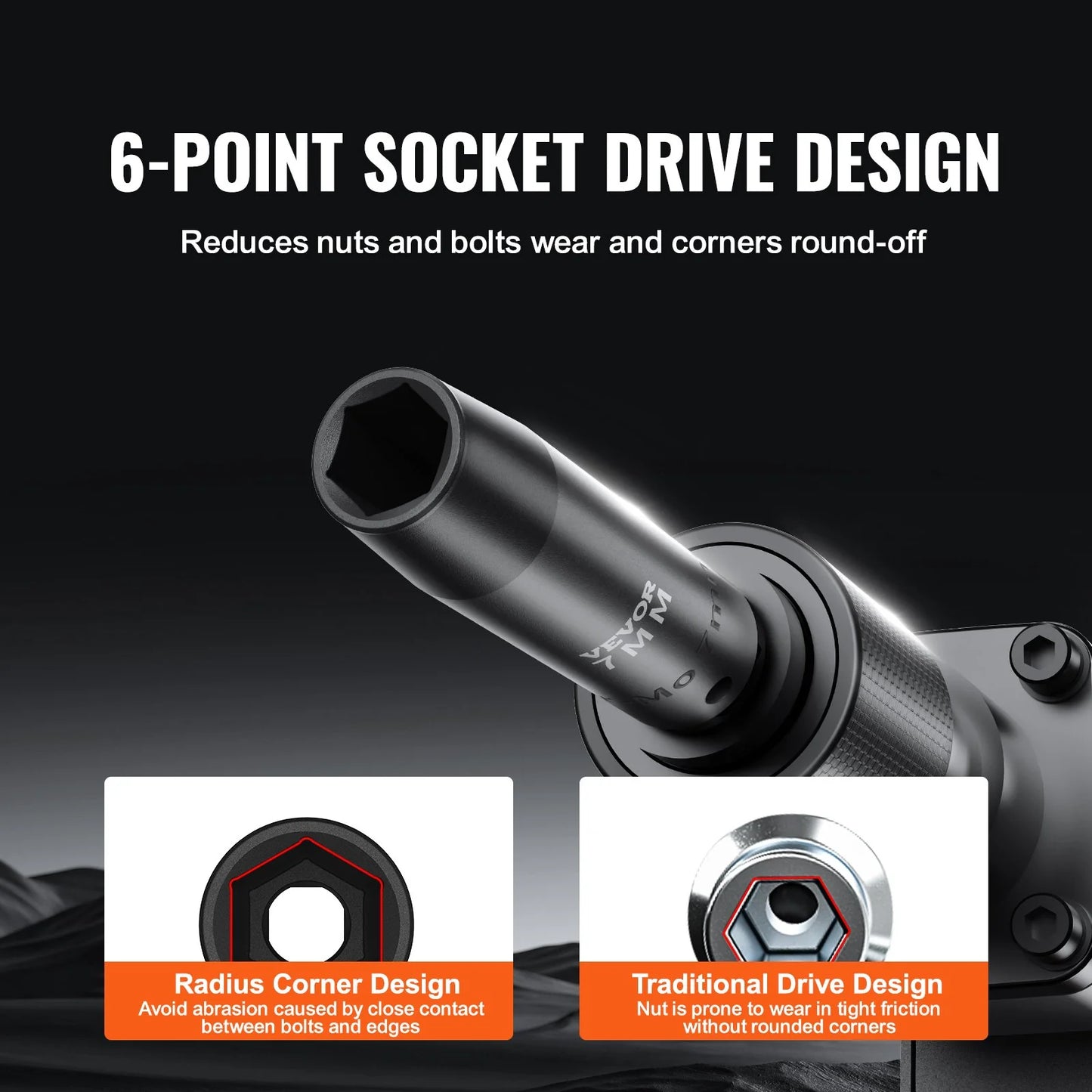 VEVOR 1/2 Drive Impact Socket Set, 9 Piece Deep Socket Set Metric 29-38Mm, 6 Point Cr-Mo Alloy Steel for Auto Repair, Easy-To-Read Size Markings, Rugged Construction, Includes Storage Case