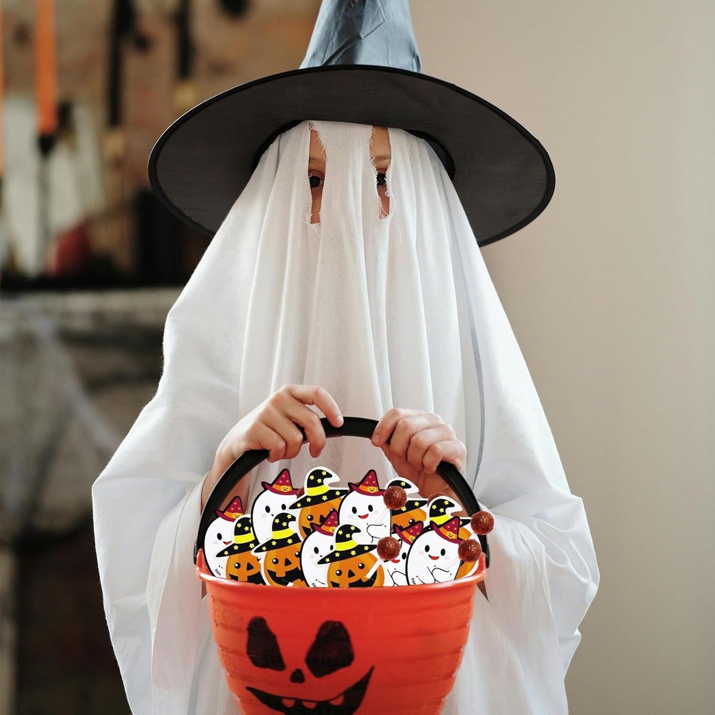 100 Pcs Halloween Lollipop Jam Chocolate Candy Holder Paper Cards Creative DIY Pumpkin Ghost Sugar Card Wrapping for Halloween Party Gift Accessories Decorations