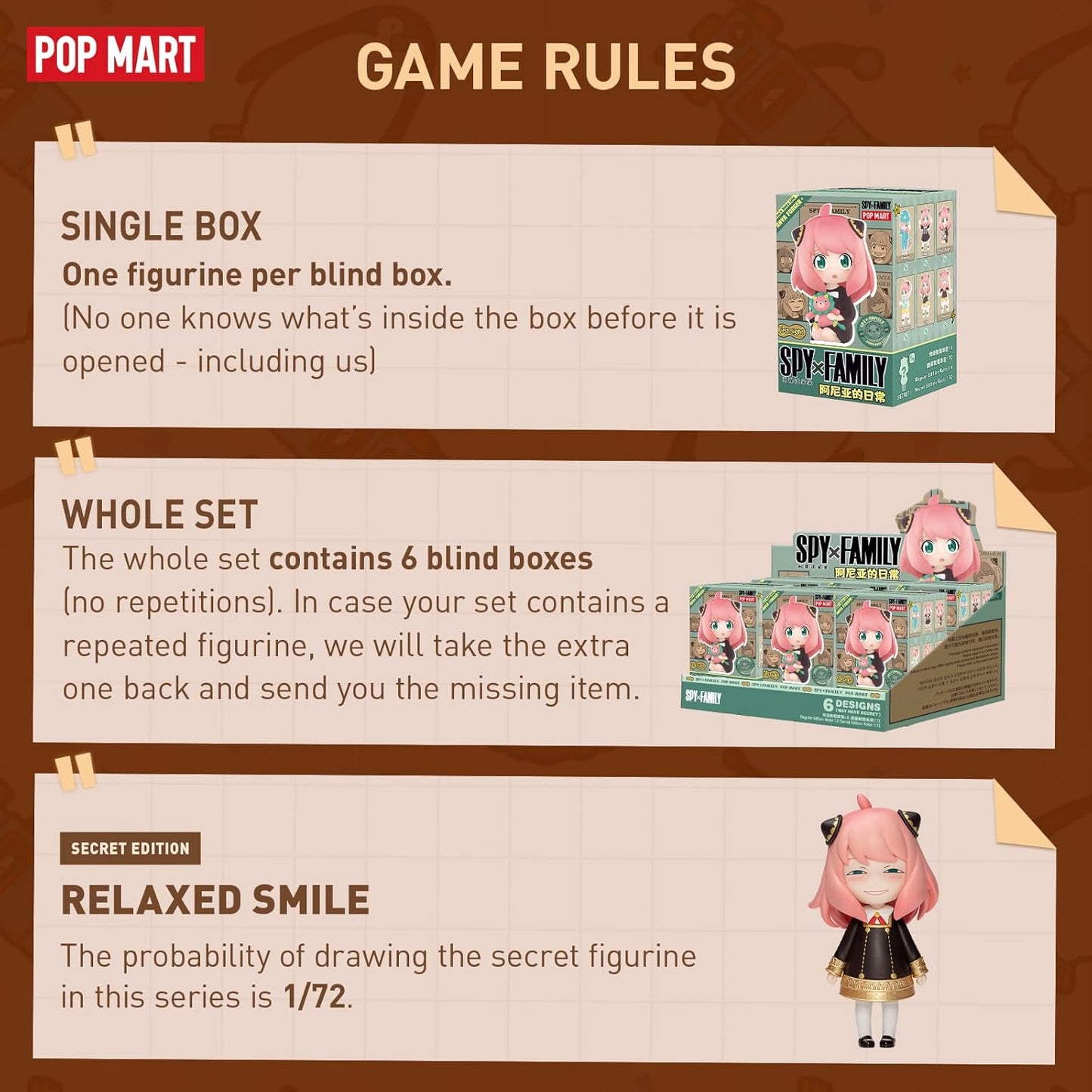 Spy × Family Anya'S Daily Life Series Figures, Spy Blind Box Figures, Random Design Action Figures Collectible Toys Home Decorations, Holiday Birthday Gifts for Boys and Girls, Single Box