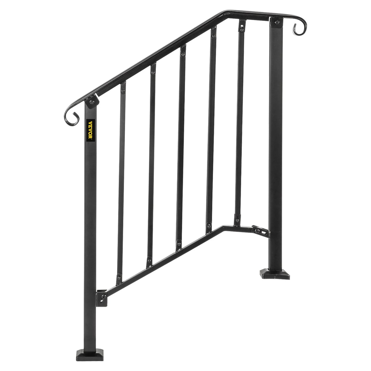 VEVOR Handrails for Outdoor Steps, Fit 2 or 3 Steps Outdoor Stair Railing, Picket#2 Wrought Iron Handrail, Flexible Porch Railing, Black Transitional Handrails for Concrete Steps or Wooden Stairs