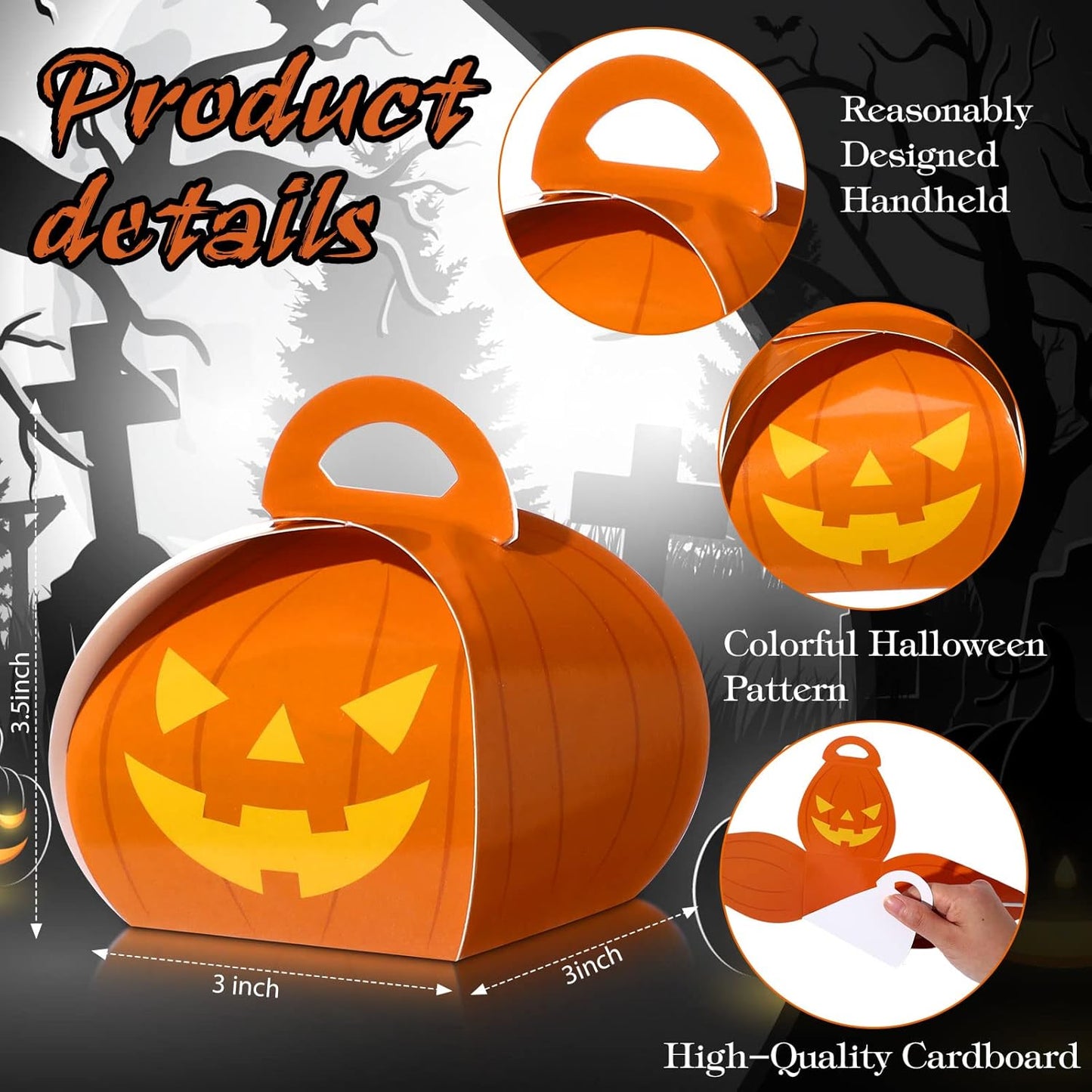 36 Pieces Halloween Boxes Halloween Goodie Boxes Candy Boxes with Handle Candy Container Horror Party Favor Box for Party Treat Favors Decoration, 6 Patterns