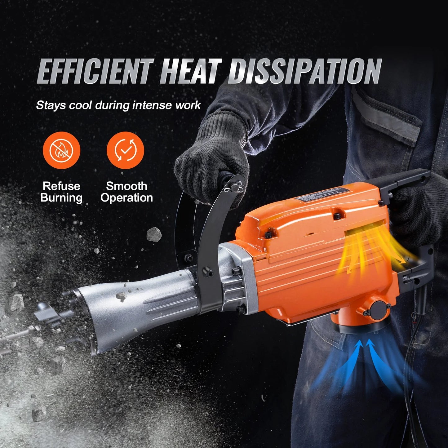 VEVOR Demolition Jack Hammer, 2200W 1400 BPM Jack Hammer Concrete Breaker, Heavy Duty Electric Jack Hammer 6Pcs Chisels Bit with Gloves, 360C Swiveling Front Handle for Trenching and Breaking Holes