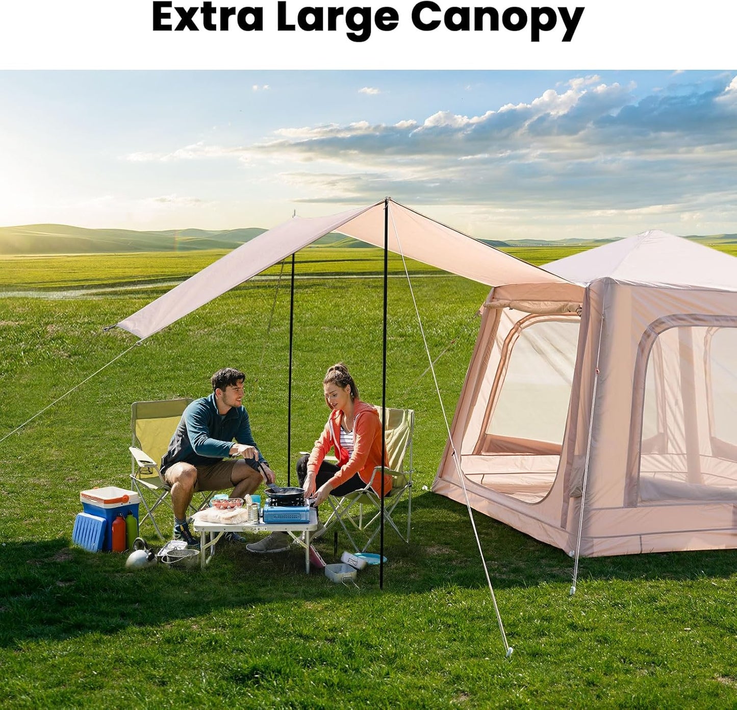 Inflatable Tents for Camping, Blow up Tent with Hand Pump, Easy Setup Inflatable Hot Tent with Stove Jack, Waterproof Oxford Air Glamping Tents for Camping Adult 4-6 Person