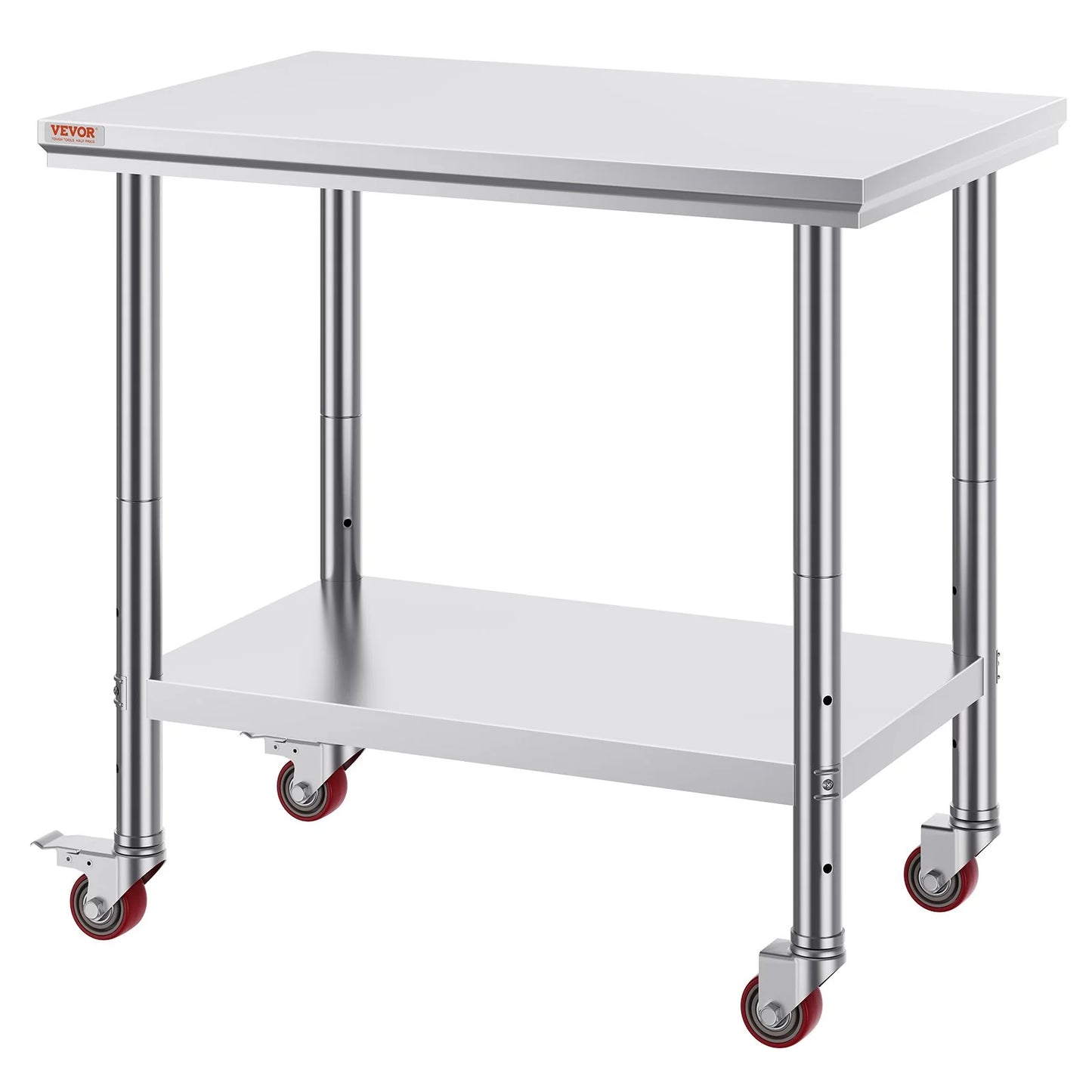 VEVOR Stainless Steel Work Table 36X24 Inch with 4 Wheels Commercial Food Prep Worktable with Casters Heavy Duty Work Table for Commercial Kitchen Restaurant