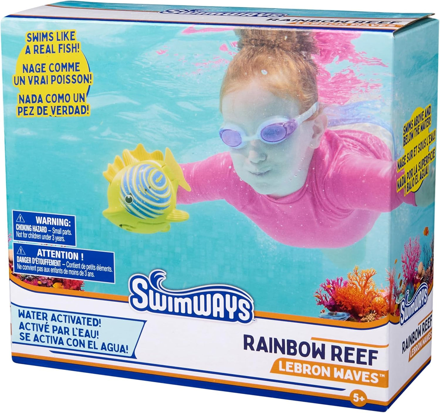 Rainbow Reef Fish Toy, Kids Swimming Accessories & Water Toys, Learn to Swim Pool Toys for Kids Ages 5 & Up, Batteries Included, Lebron Waves
