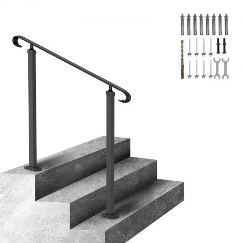 VEVOR Handrails for Outdoor Steps, Fit 1-3 Steps Outdoor Stair Railing, Wrought Iron Handrail, Adjustable Front Porch Hand Rail, Black Transitional Hand Railings for Concrete Steps or Wooden Stairs