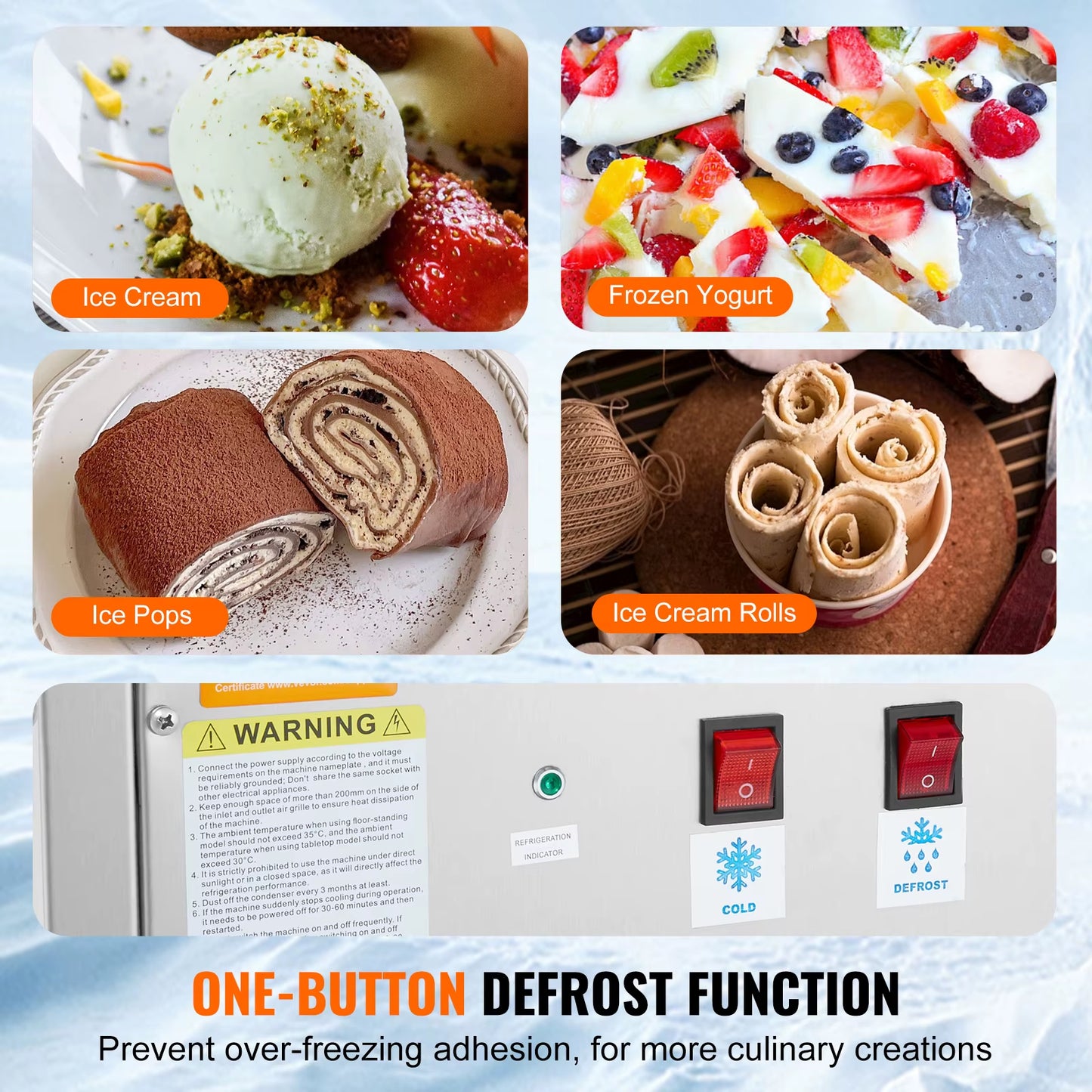 Fried Ice Cream Roll Machin Stainless Steel Rolled Ice Cream Maker with Compressor for Making Ice Cream Frozen Yogurt, Ice