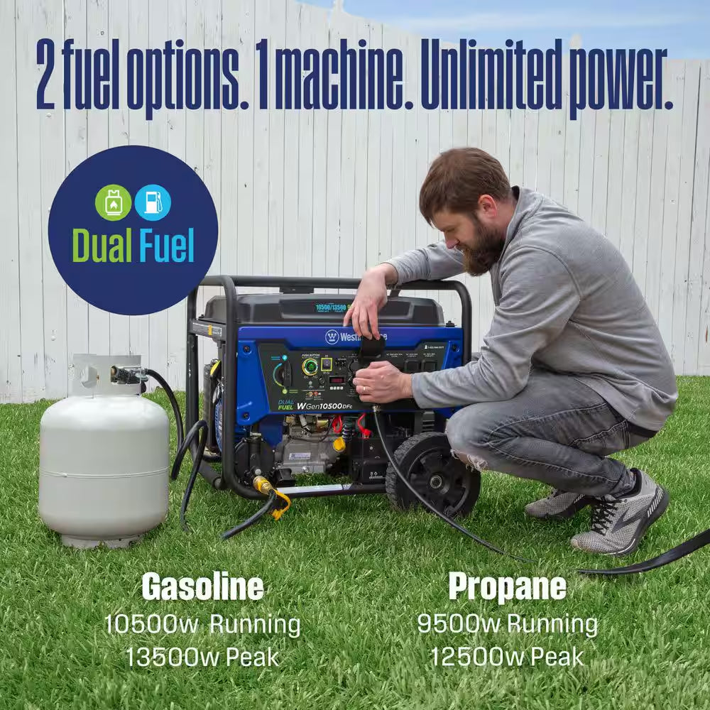 13,500-Watt/10,500-Watt Remote Start Dual Fuel Gas and Propane Portable Generator with 50A Outlet, CO Sensor