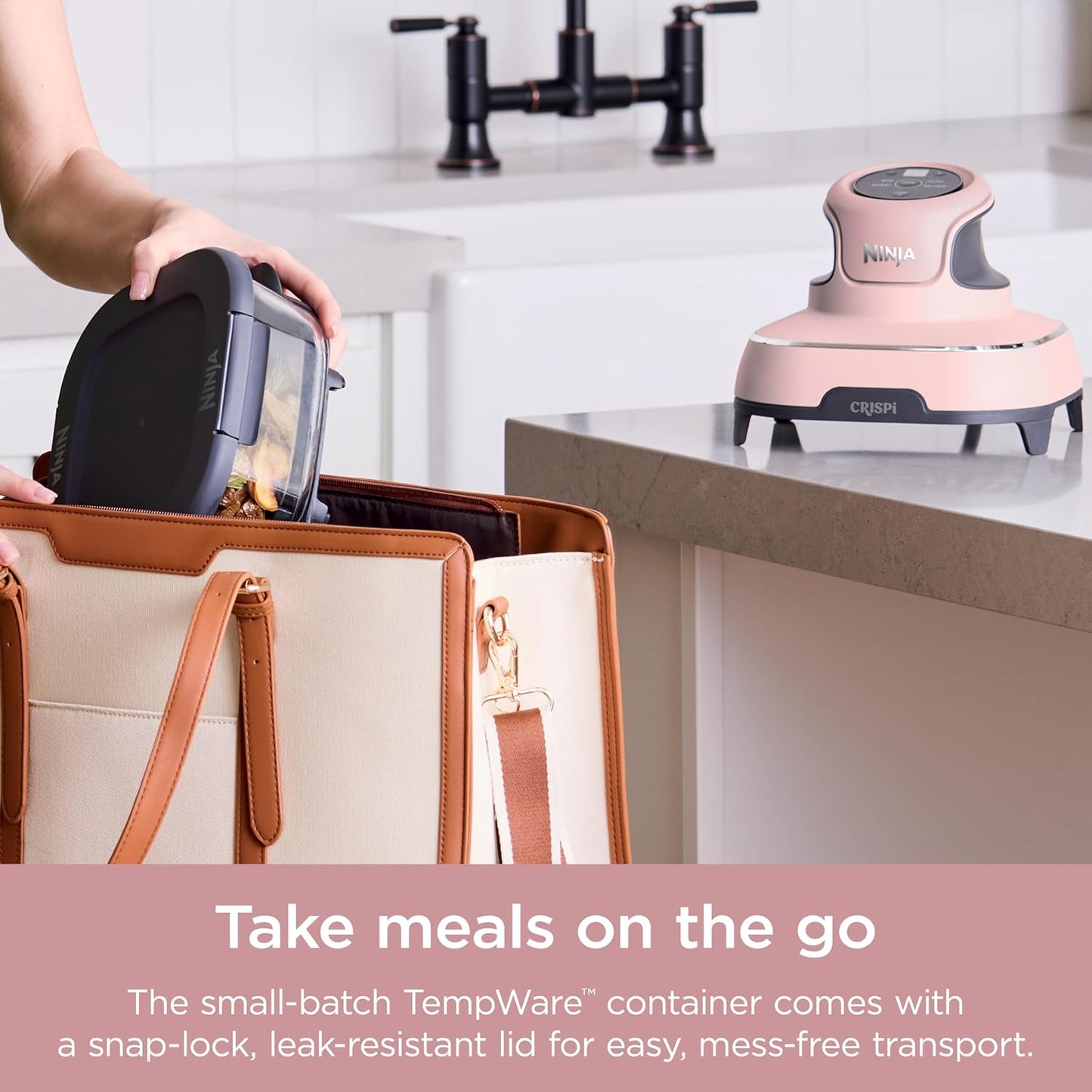 Crispi 4-In-1 Portable Glass Air Fryer Cooking System, 4 QT & 6 Cup Glass Containers with Storage Lids, Easy Meals, Microwave, Freezer & Dishwasher Safe, Air Fry, Bake, & More, Pink, FN101PK
