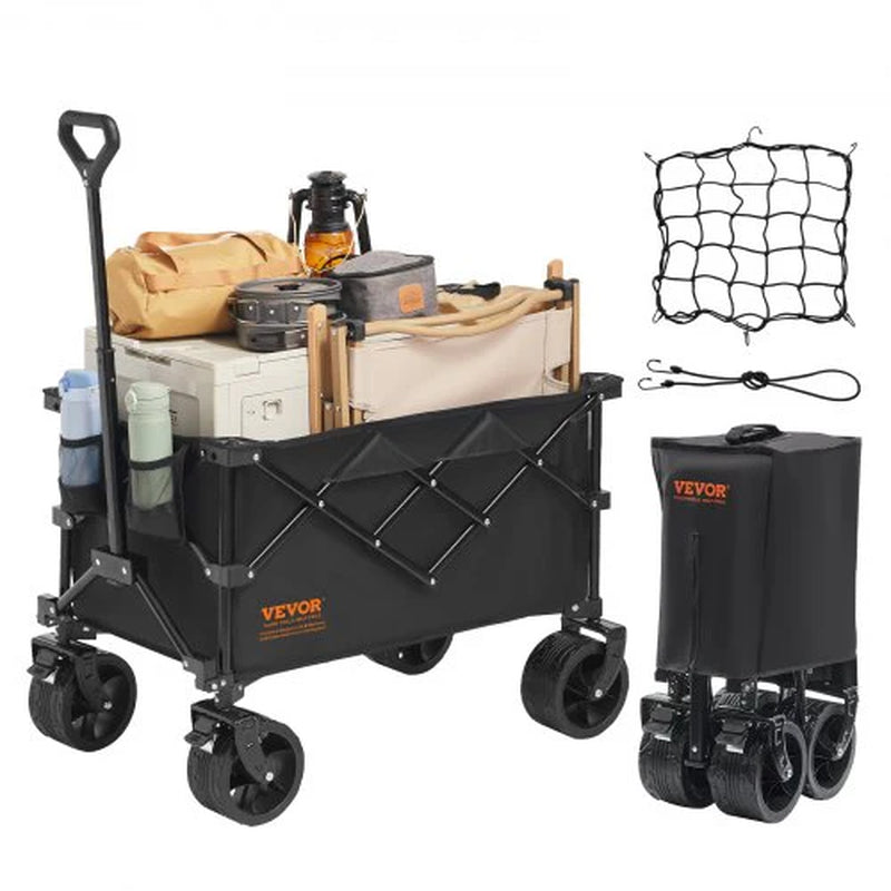 VEVOR Collapsible Folding Wagon, 220 L Beach Wagon Cart with All-Terrain Wheels, Heavy Duty Folding Wagon Cart Max 330 Lbs with Drink Holders, Sports Wagon for Camping, Shopping, Garden