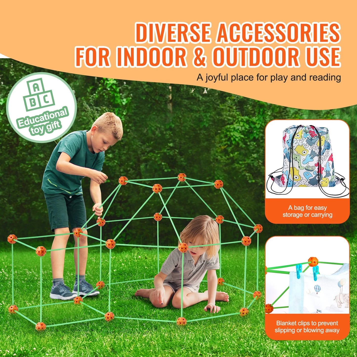 Glow in the Dark! Christmas Gift! VEVOR Tent Fort Building Kit for Kid Glow in the Dark STEM Construction Toy 140P