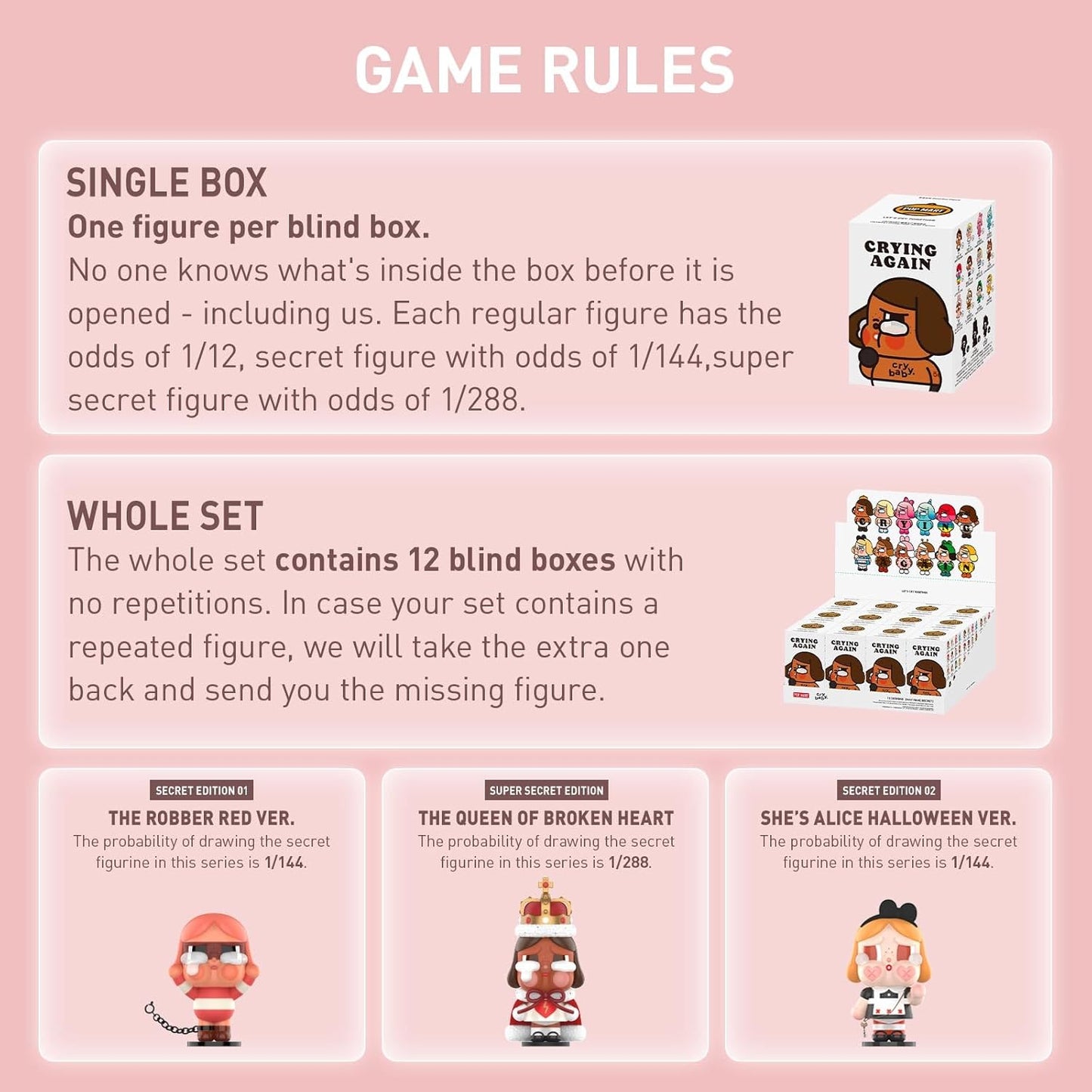 Crybaby Crying Again Series Figures, Crybaby Blind Box Figures, Random Design Action Figures Collectible Toys Home Decorations, Holiday Birthday Gifts, Single Box